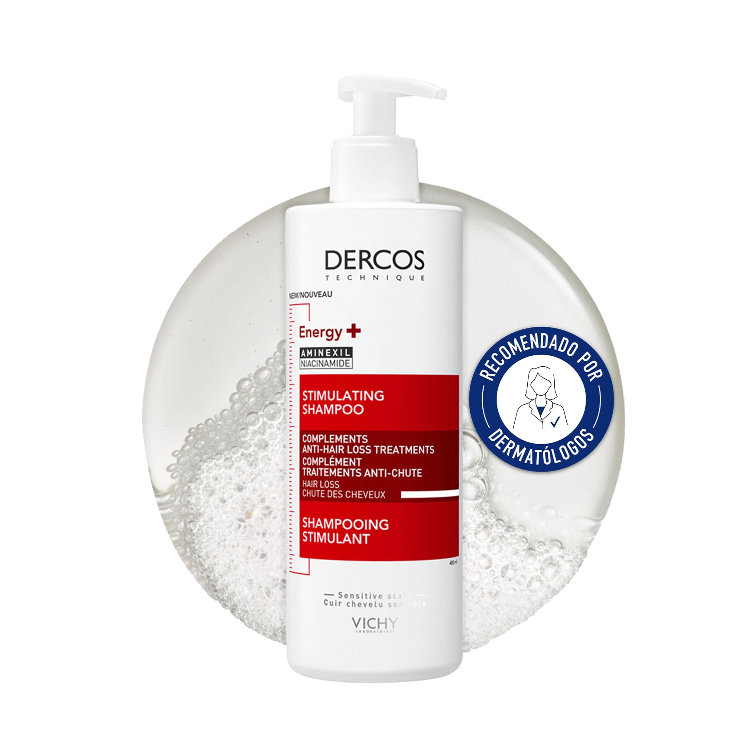 Vichy Dercos, Shampoo Energizzante, Per Tutti i Tipi di Capelli, Azione Anticaduta, Capelli Sani e Forti, Arricchito con Aminexil e Niacinamide, 400 ml