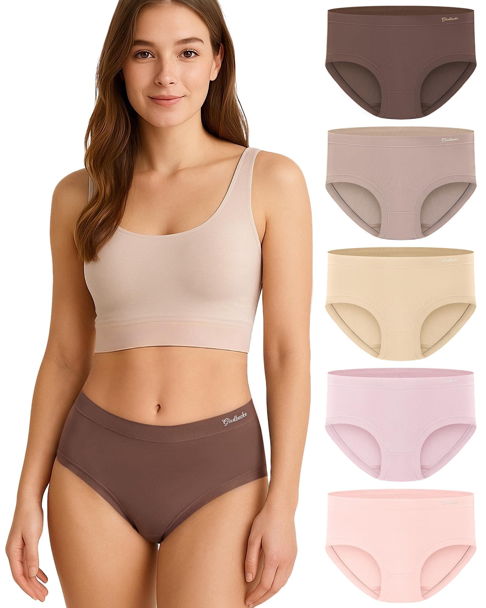 Gladbecke Calzoncillos de bambú para mujer, paquete de 5 unidades, suaves, muy transpirables, cómodos y sin etiquetas