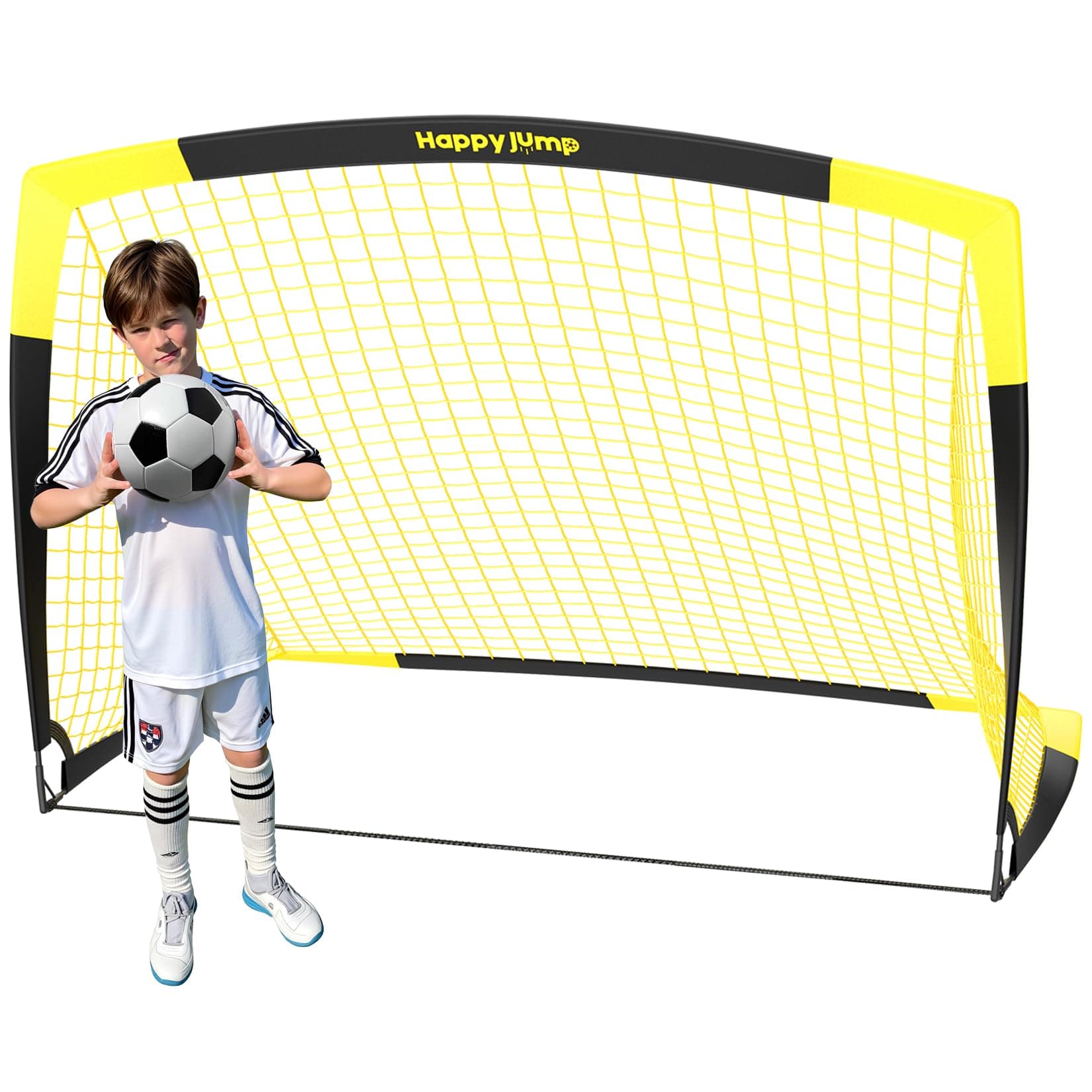 Happy Jump Porta da Calcio Pieghevole – Rete da Giardino 90x67, 120x90, 152x110, 213x152 CM | Opzioni con Pallone, Bersaglio, Pompa e Coni | Perfetta per Allenamento Outdoor e Regalo