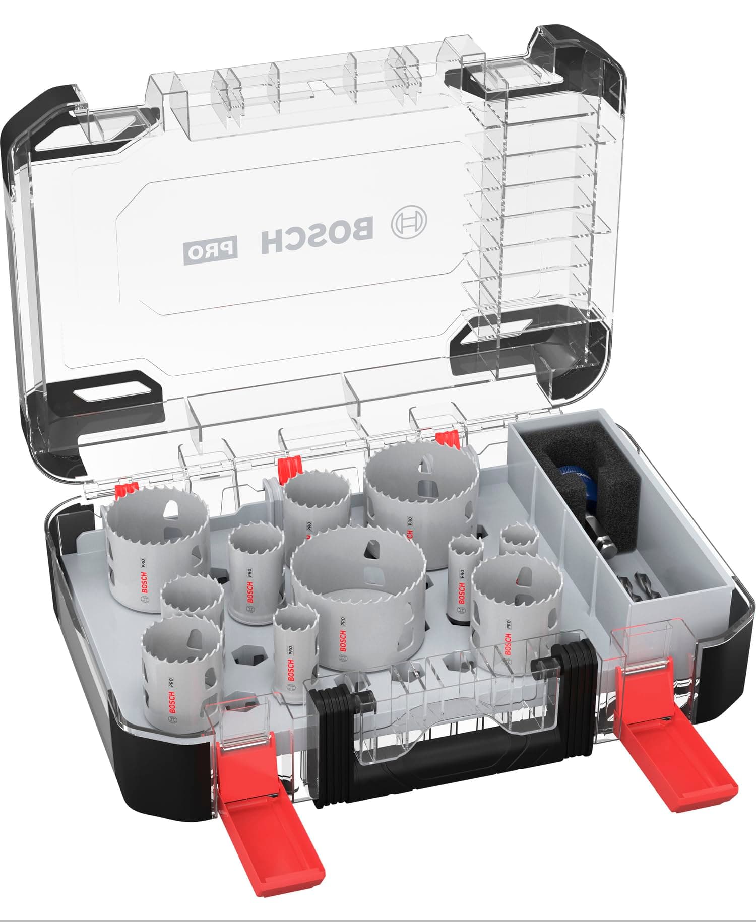 Bosch 14x Coffret de scies trépans PRO Multi Material Power Change Plus - Boîte transparente (pour Bois résineux, Cloison sèche, Ø 20-76 mm, Professional Accessoire Perceuses/visseuses rotatives)