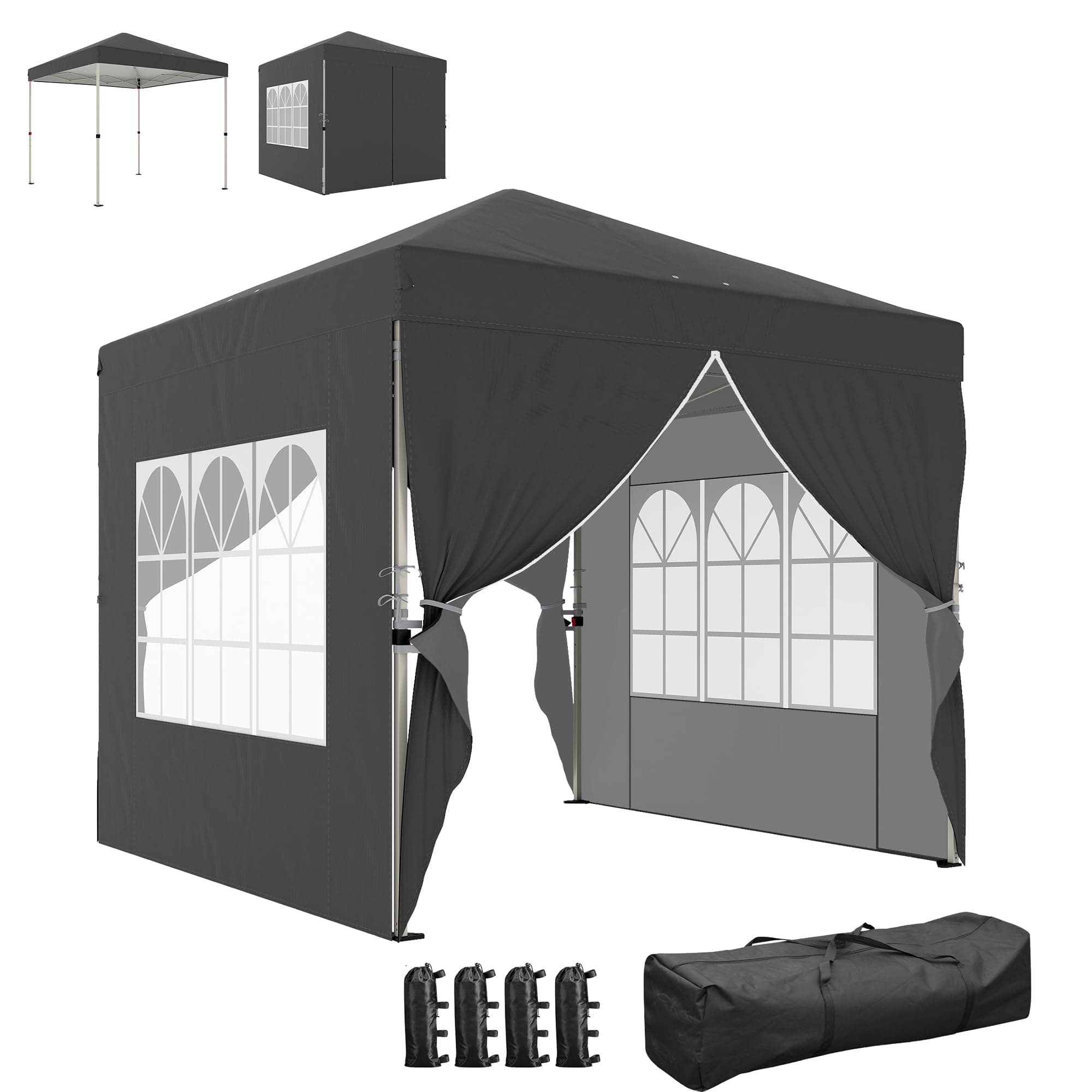 Outsunny Tonnelle de Jardin 2,5 x 2,5 m Pop up Tente Pliante réglable en Hauteur Protection UV50+ tonnelle Pliante avec 4 parois latérales Sac de Transport Montage Facile Gris foncé