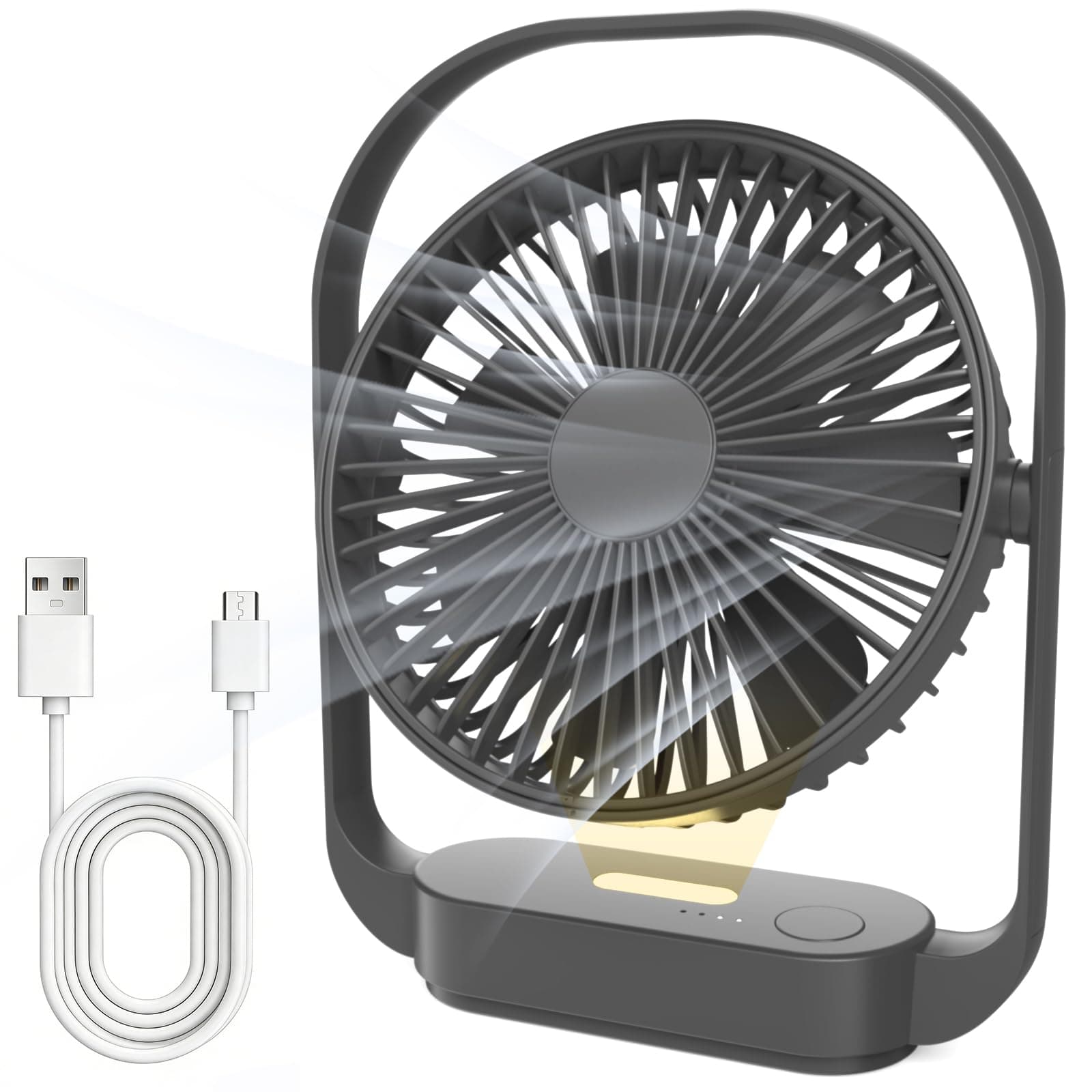 SURFOU Ventilateur de Table Sans Fil 4000mah, 4 Vitesses, 2 Modes Veilleuse, Rechargeable Usb-c, Jusqu’à 20 H D’autonomie, Silencieux, pour Chambre, Chevet, Bureau, Voyage, Noir