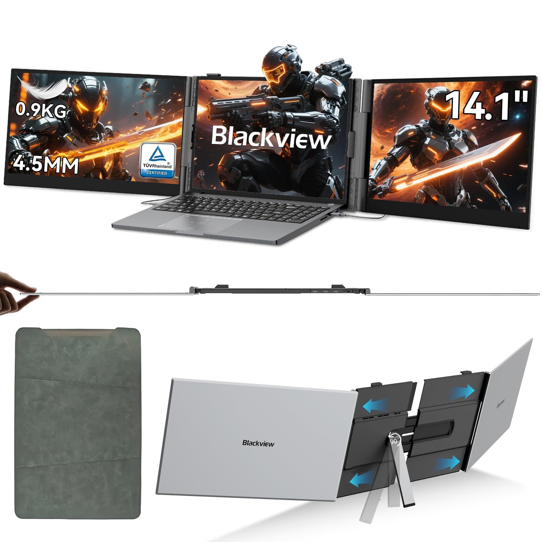 Blackview DCM6 Monitor Portatile per Laptop 14" FHD 1080P IPS Doppio Schermo PC Portatile HDMI/USB-A/Type-C Plug and Play, per 13.3 "-17.3" Mac, Windows,Android,Chrome,Switch,PS5 (0.9Kg)