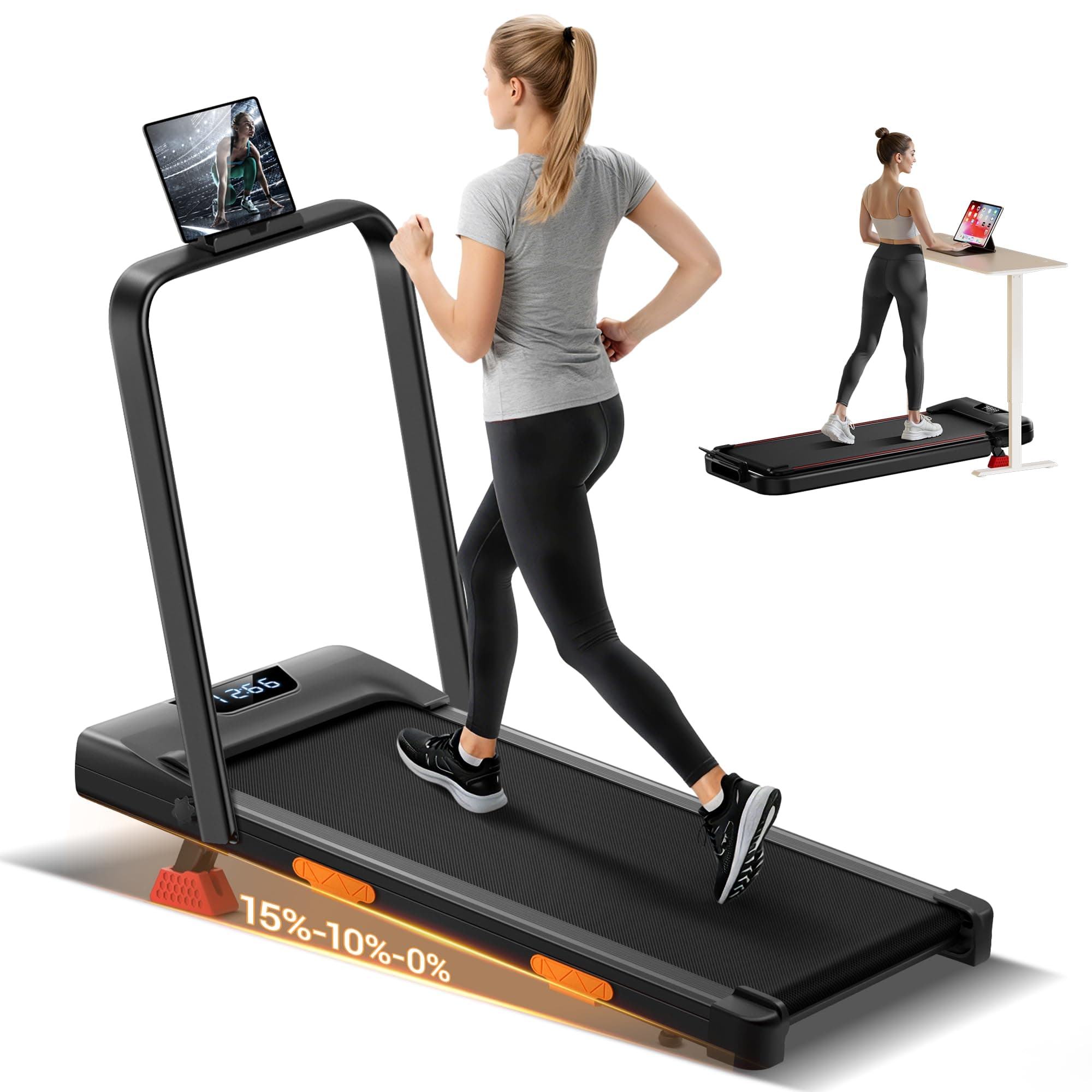 UMAY Tapis de Marche Inclinable Pente 10KM/H à Triple Amortissement,2,5 CV Walking Pad,Tapis de Course Motorise Inclinable Charge Max. 136KG