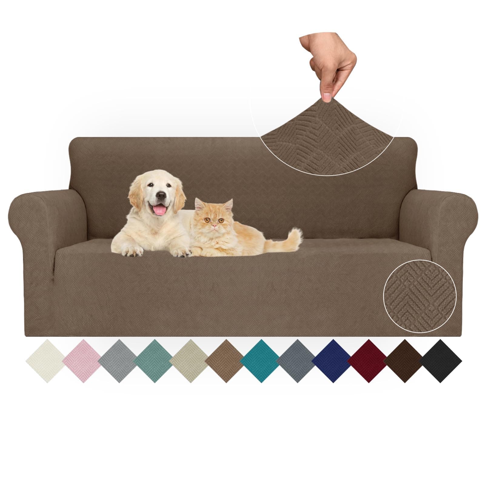 Ystyle Extensible Housse Canapé 3 Places, Universelle Housse De Canapé avec Accoudoirs, Housse Protection Canapém, Sofa Cover Antidérapante, Couvre Canapé pour Chiens Chats Animaux, Marrone