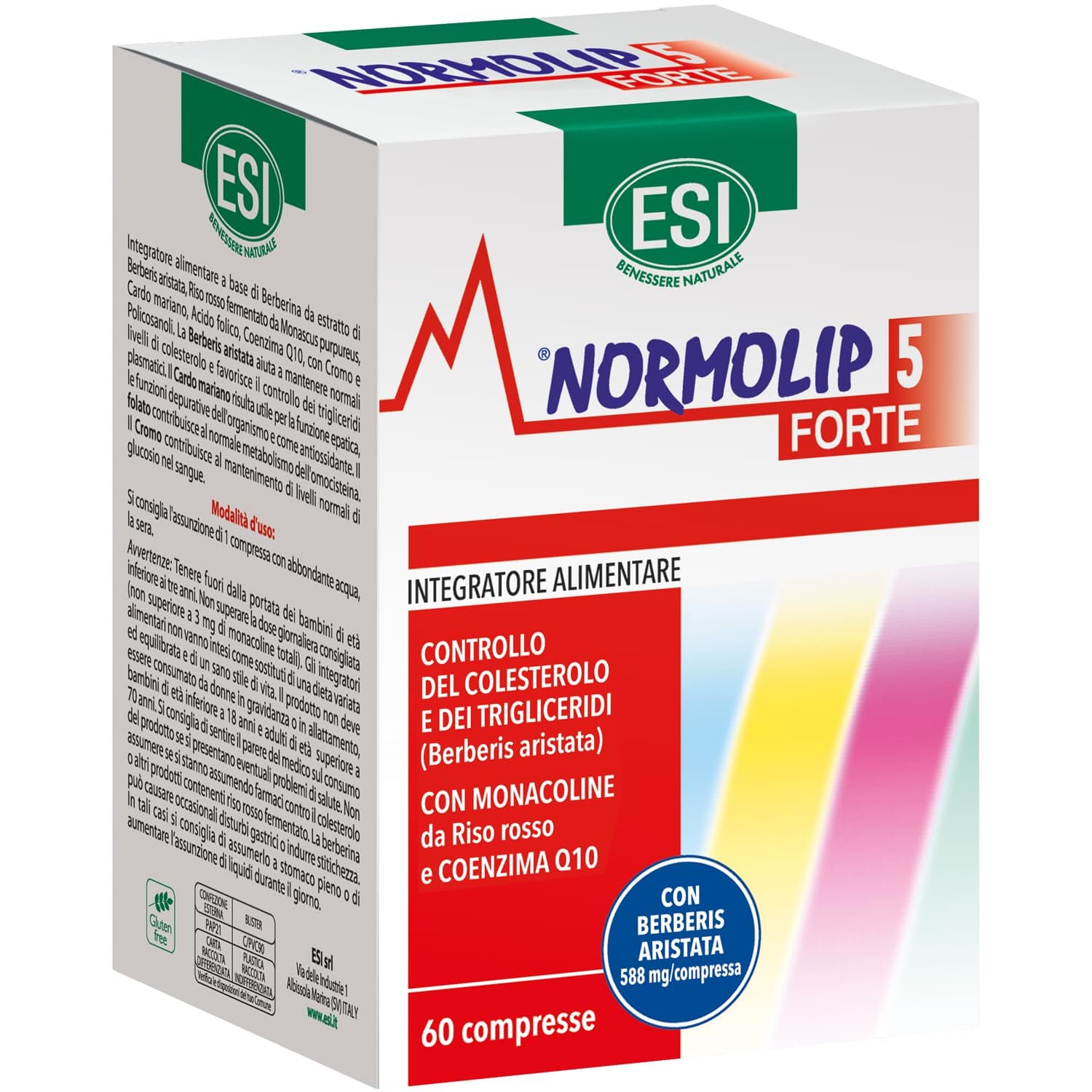 ESI - Normolip 5 Forte, Integratore Alimentare con Berberis, Contribuisce ai Normali Livelli di Colesterolo e Trigliceridi e alla Funzionalità Cardiovascolare, Senza Glutine, 60 Compresse