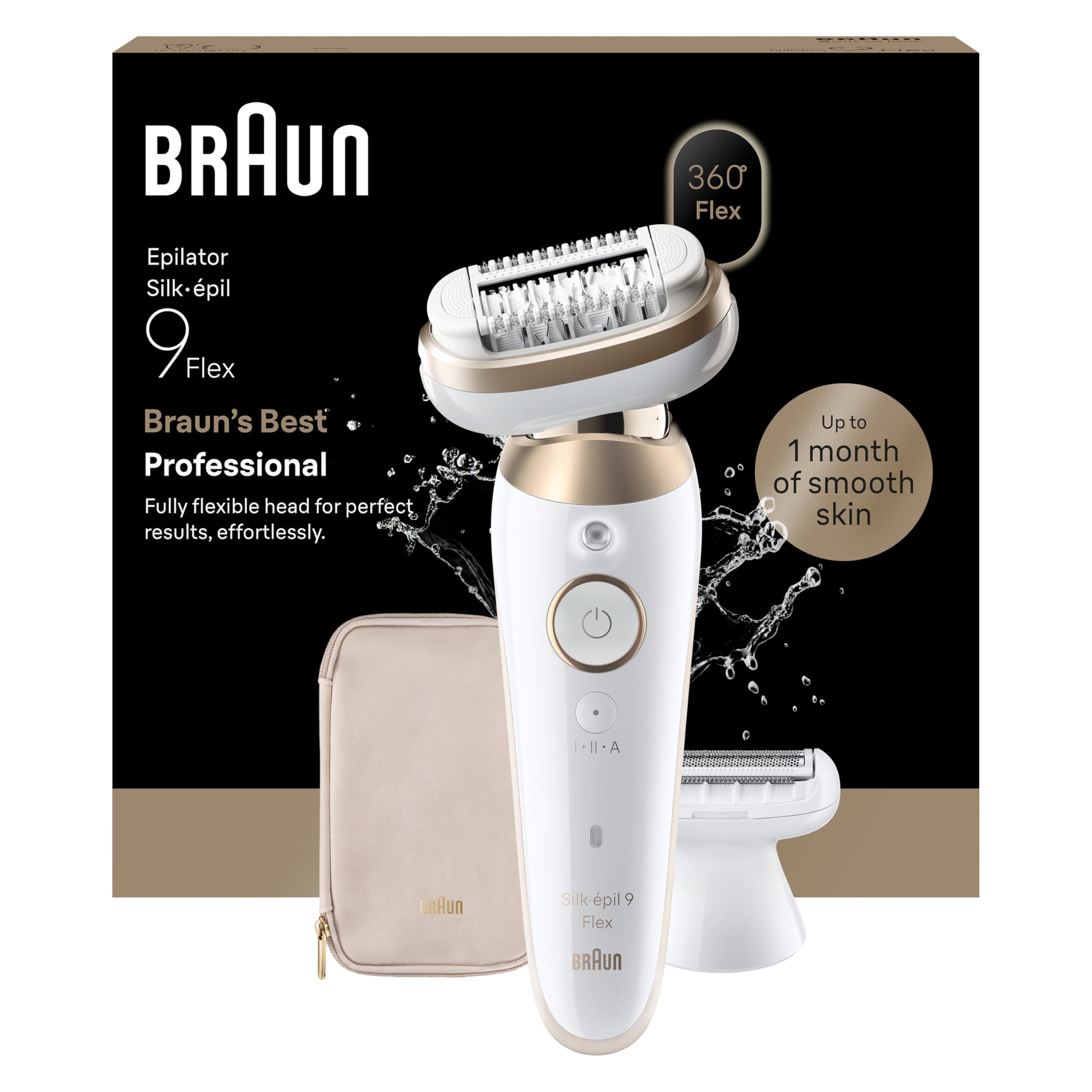Braun Depiladora Eléctrica Mujer Silk·épil 9 Flex Con Cabezal Flexible, Depila, Rasura y Recorta, Uso En Seco Y Mojado, 2 Cabezales, Cepillo De Limpieza y Funda, Depilación Suave Duradera, 9-041 3D