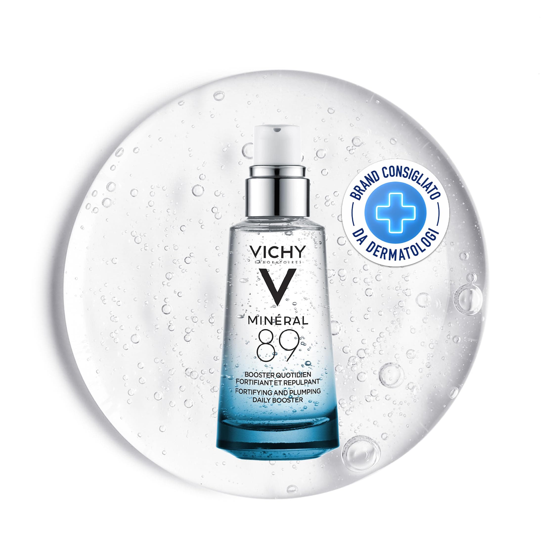 Vichy Minéral 89, Booster Quotidiano Fortificante e Rimpolpante, Per Tutti i Tipi di Pelle, Pelle Tonica e Idratata, Arricchito con Acido Ialuronico e Acqua Vulcanica, 50 ml