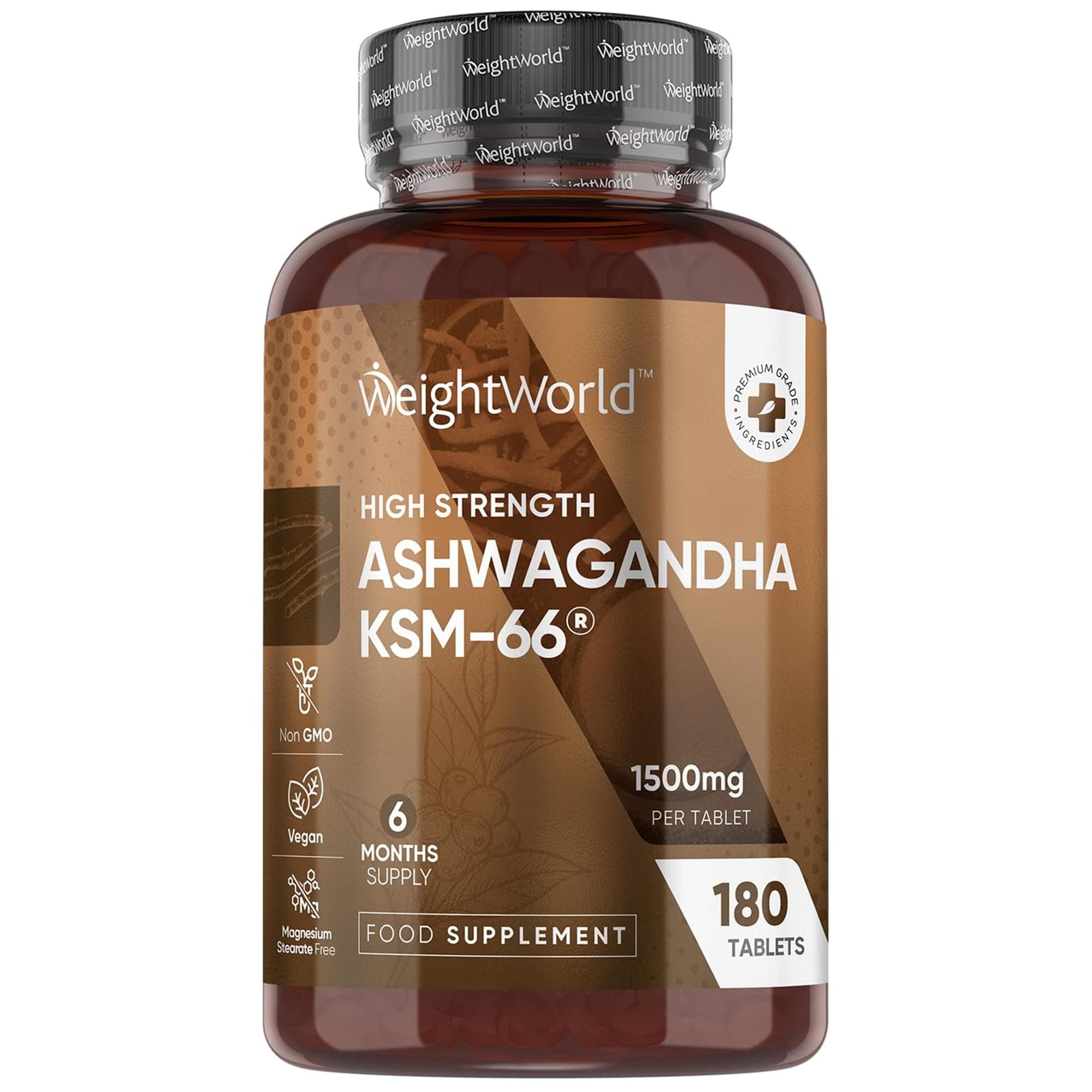 Ashwagandha KSM-66 1500mg/Jour, 180 Micro-Comprimés Vegan (6 Mois), 5% Withanolides, Extrait d'Ashwagandha Poudre Ratio 12:1 (Ginseng Indien Withania Somnifera)
