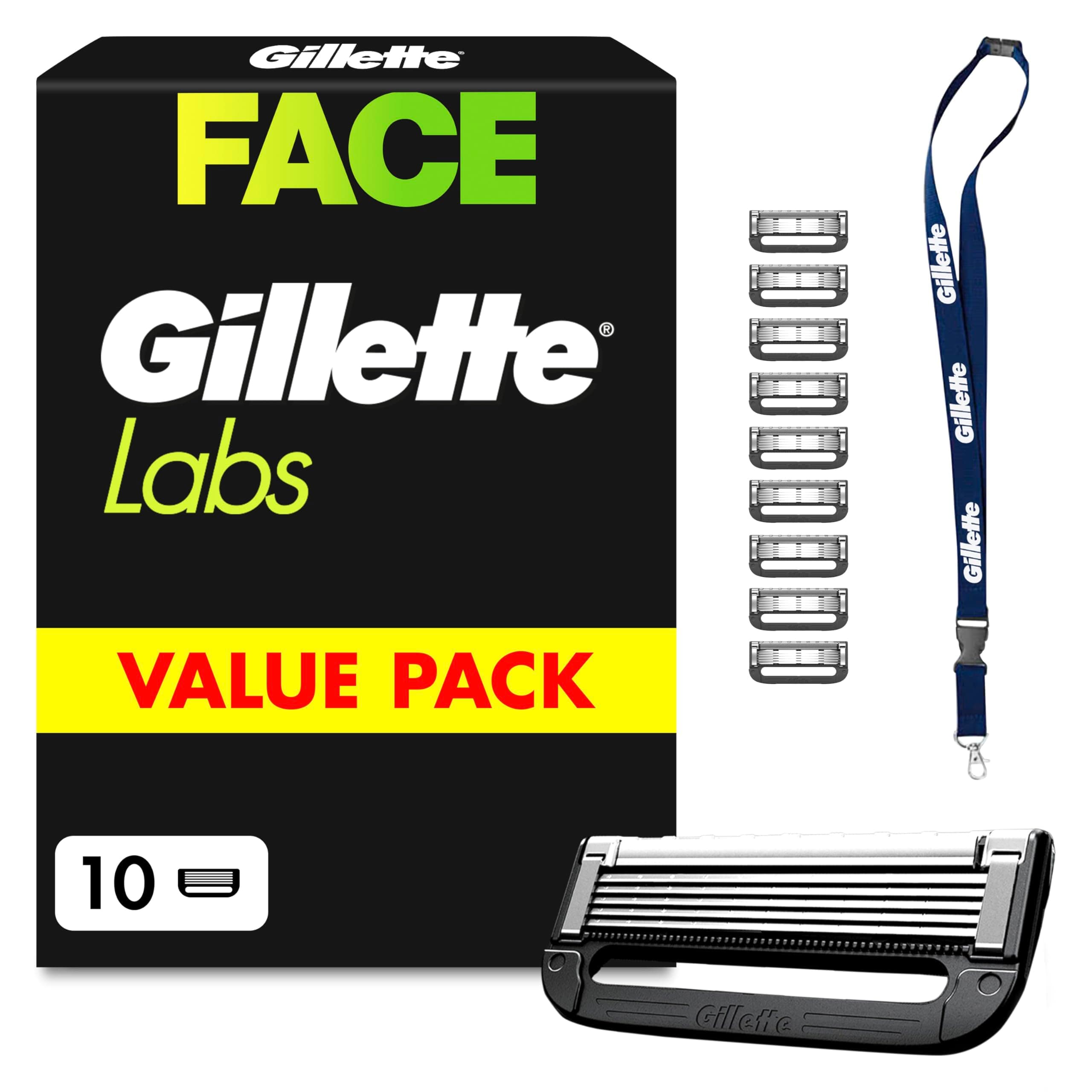 Gillette Labs lot de 10 Recharges de Rasoir pour Hommes, authentiques, A 5 Meilleures Lames de La Marque, Barre Exfoliante pour Un Rasage Doux Et Efficace, Compatibles avec Les Manches GilletteLabs