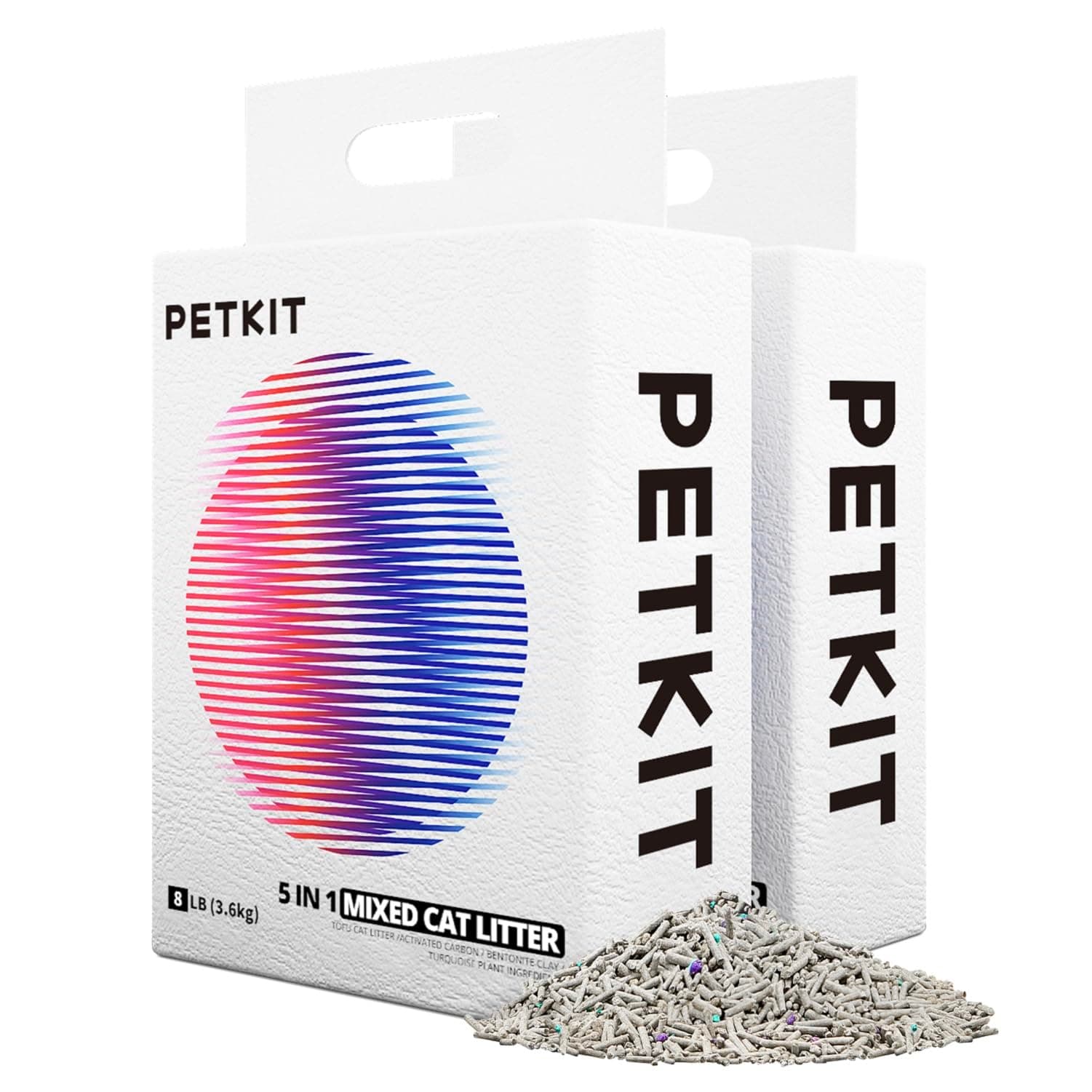 PETKIT 5 in 1 Lettiera per Gatti Mista, Risciacquabile, Inodore, Carbone Attivo, Ultra Assorbente e ad Asciugatura Rapida, 2×3.6kg