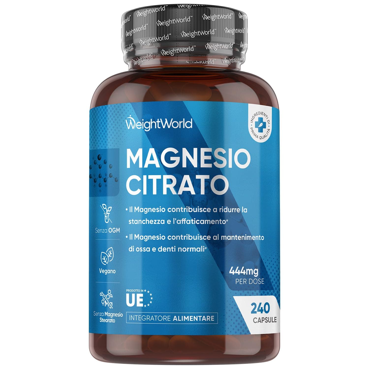 Magnesio Citrato Tamponato (30%), 444mg di Tipo Elementare, 240 Capsule (4 Mesi), Il Magnesio Contribuisce alla Riduzione di Stanchezza e Affaticamento (EFSA), Magnesium Vegano, Senza Glutine né OGM