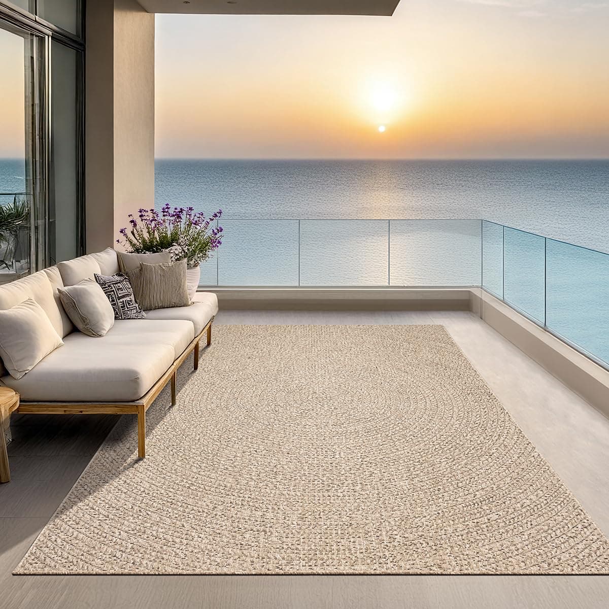 the carpet Kansas - Alfombra para Exterior e Interior con Aspecto de Yute Natural, Resistente a la Intemperie, Apta para Patio y jardín, Naturaleza, 300 x 400 cm