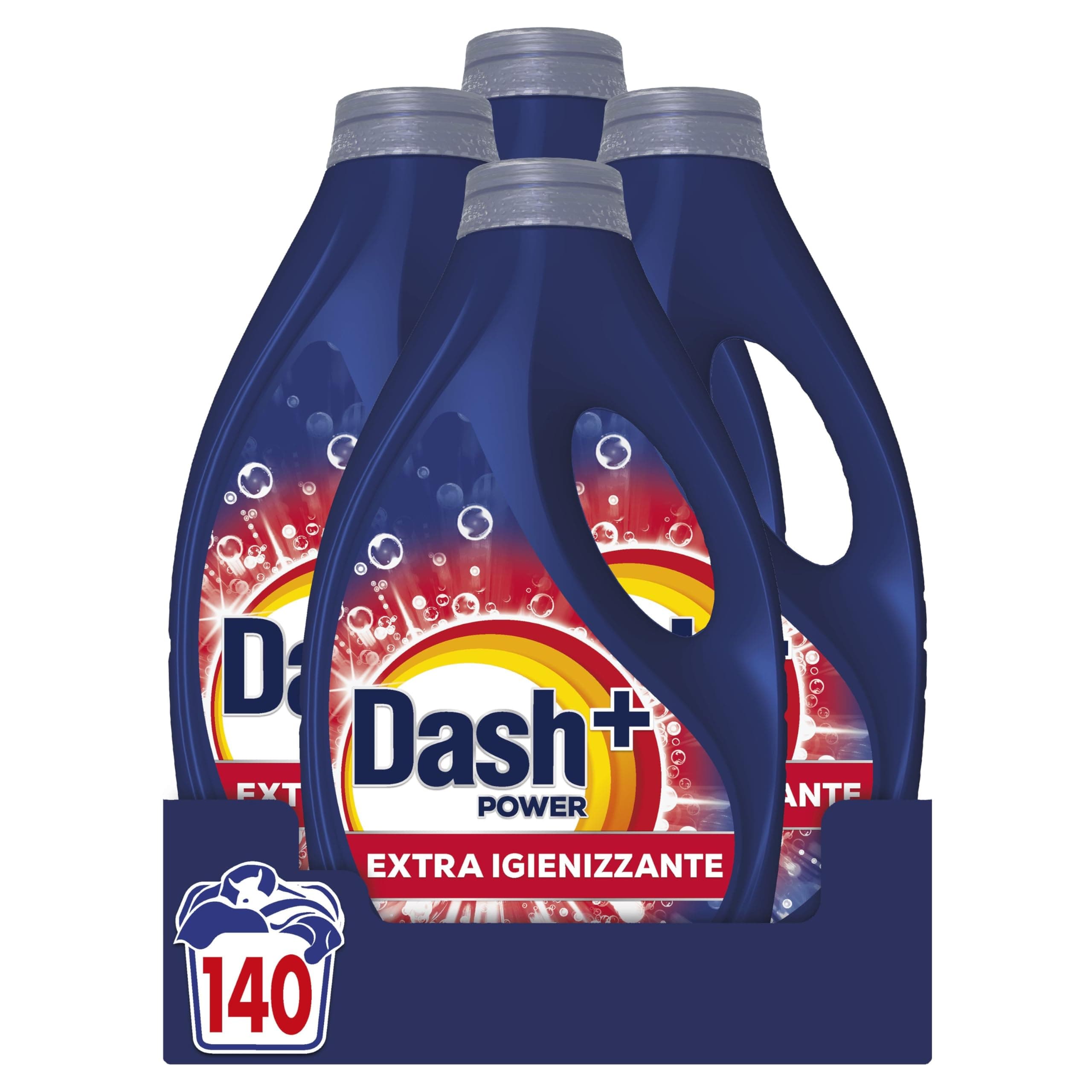 Dash Power + Extra Igienizzante, Detersivo Liquido Lavatrice, 140 Lavaggi (35x4), Pulizia Profonda Contro Sporco E Batteri, Pulizia Impeccabile