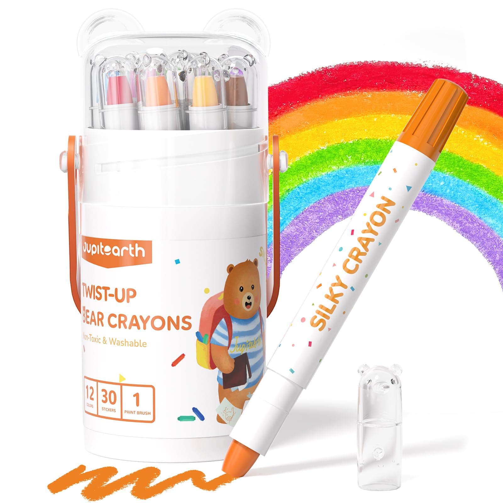JUPITEARTH 12 lápices de colores retorcidos para niños de 1 a 3 años y niños de 4 a 8 años, lápices de colores lavables no tóxicos 2-4, suministros de arte ultra sedosos y fáciles de