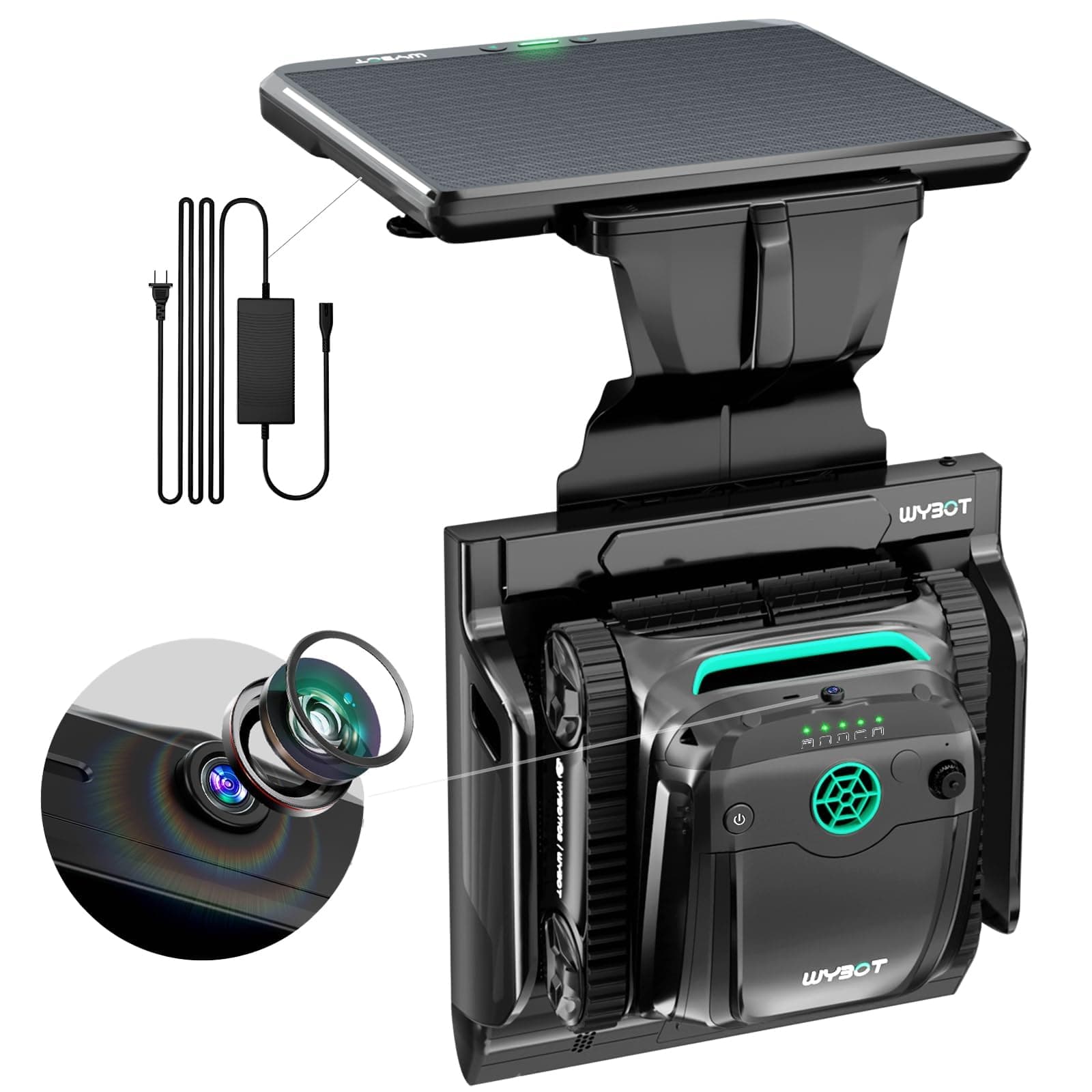 WYBOT S2 Solar Vision Robot Aspirateur Piscine pour Piscines Intégrées, Recharge Solaire, Retour et Charge Automatique, Caméra AI, Nettoyage Programmé, Nettoyage Précis et Rapide (Gris)