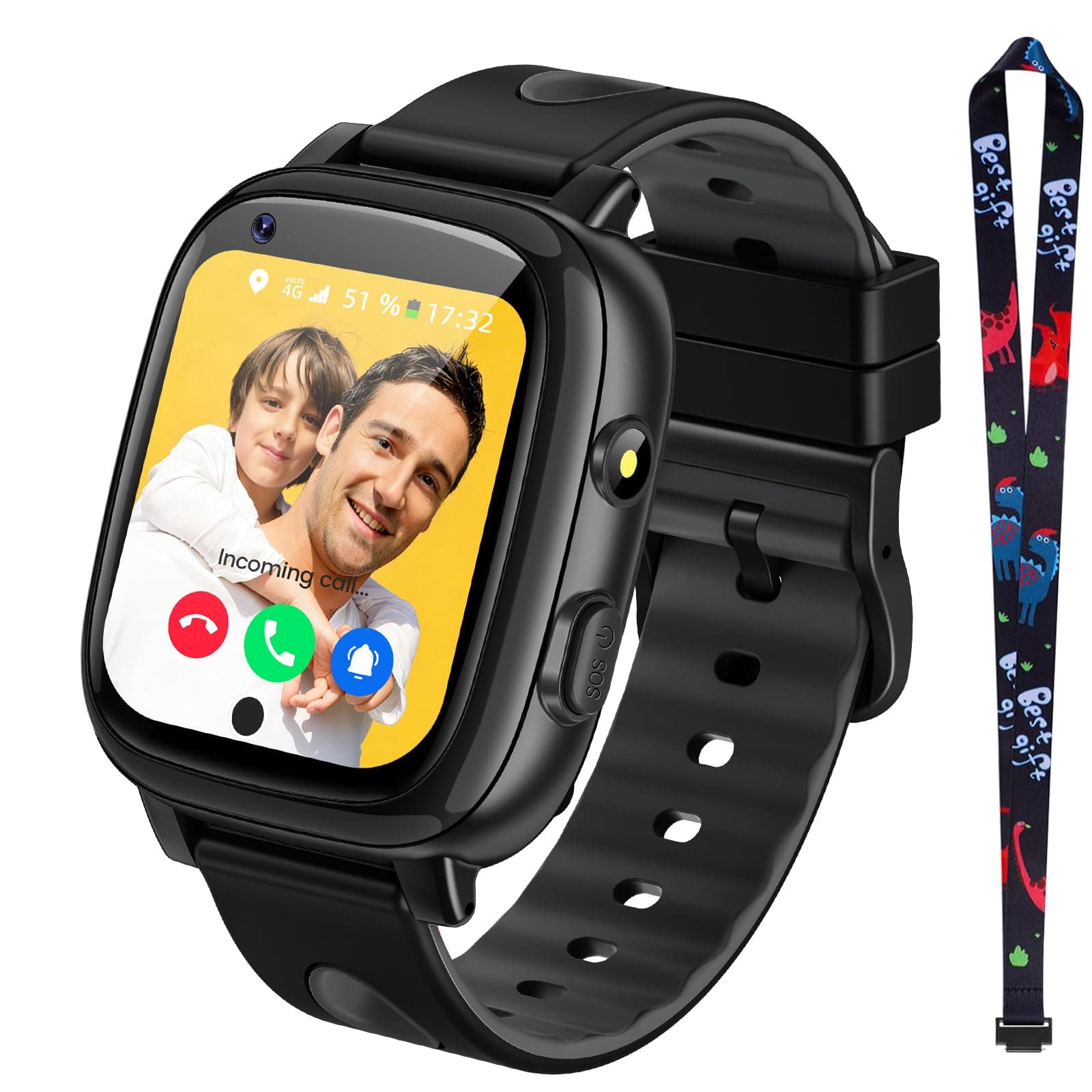 whraills 2026 Nouvelle 4G Montre Connectée Enfant avec Appel Vidéo & GPS, SOS, Chat Vocal, IP68 Étanche, Mode École, Podomètre, Réveil, Flashcard, Cadeau pour Garçons et Filles de 4 à 15 Ans – Noir