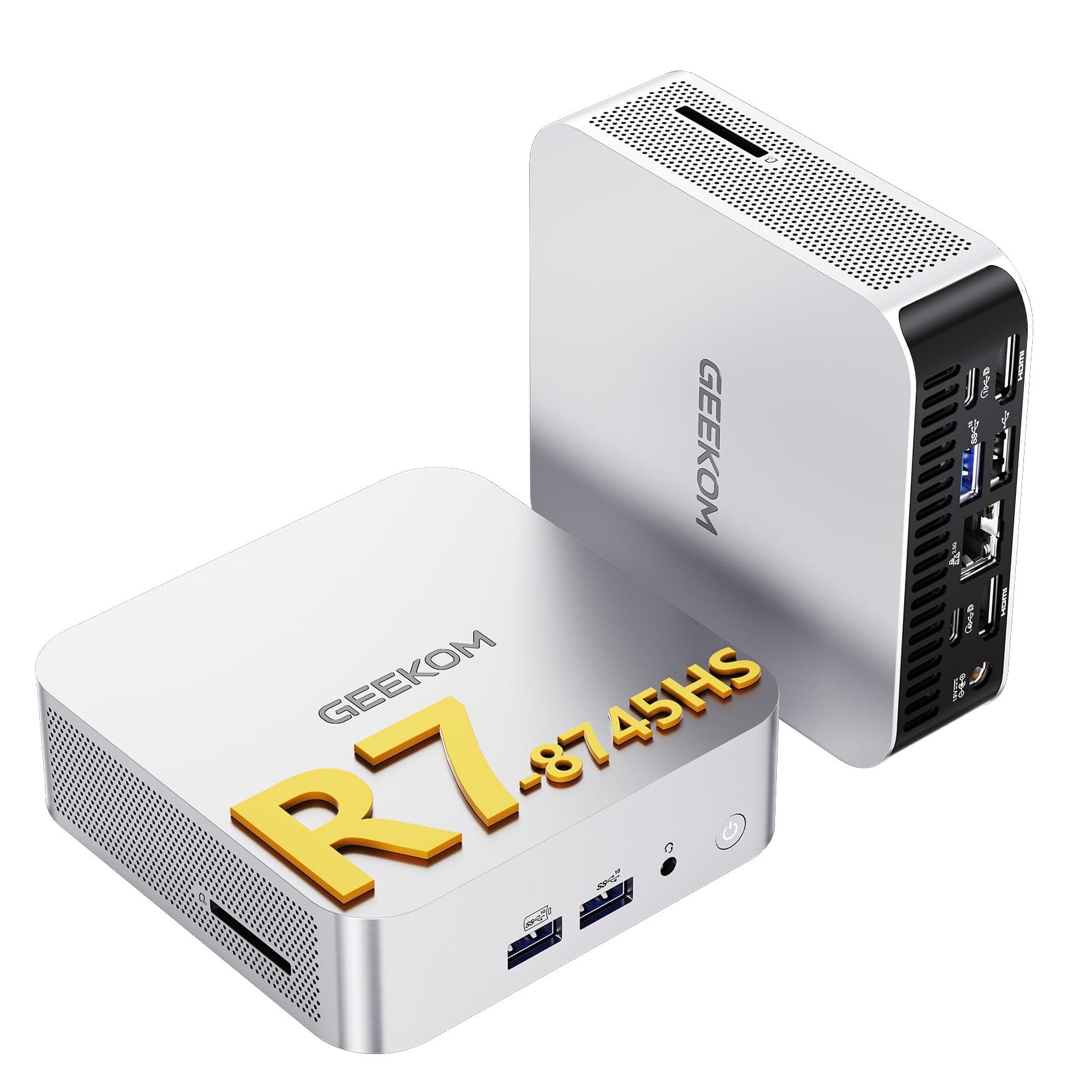 GEEKOM A8 [Die besten Office Mini-PCs] mit AMD Ryzen 7 8745HS[3-Jahren-Garantie], 16GB DDR5 & 1TB SSD(max.96GB + 4TB), vorinstalliertem Windows 11 Pro | AMD Radeon 780M | 6X USB | 8K | für Homeoffice