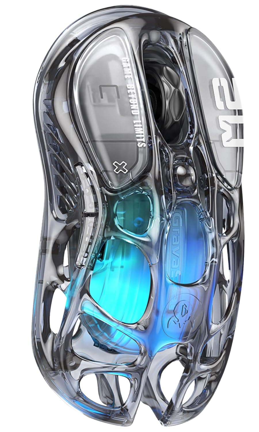 GravaStar Gaming Mouse, MMO Computer Gaming Mouse con Receptor 4K, 26.000 dpi, 88 g de diseño Ligero Ahuecado, 5 Botones programables, 5 Modos RGB de sincronización (Negro Transparente)