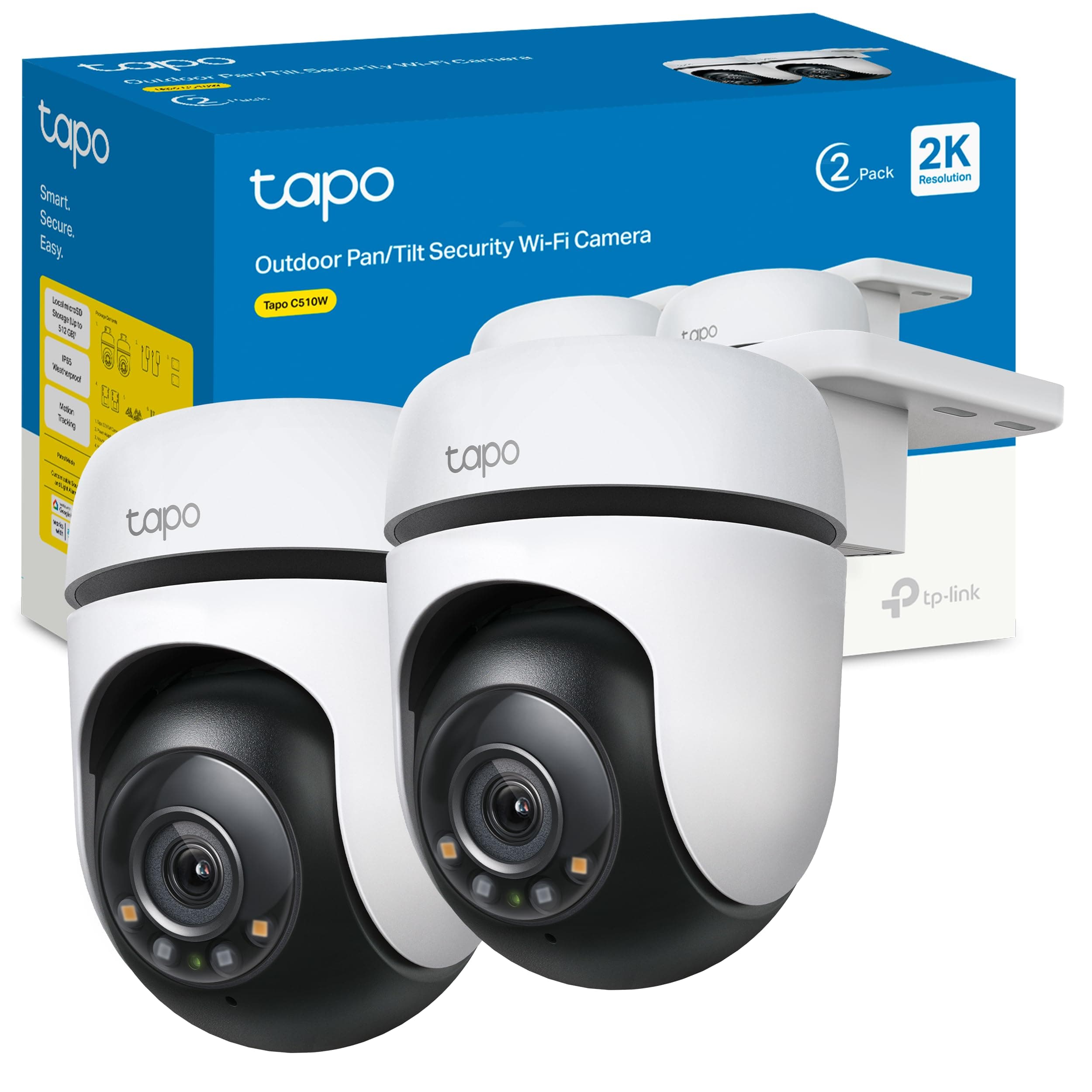 Tapo C510W(2-Pack) – Pack of 2 Outdoor Wi-Fi Cameras 2K 3MP IP65 with 360° Rotation, AI, Night Vision and Privacy Mode