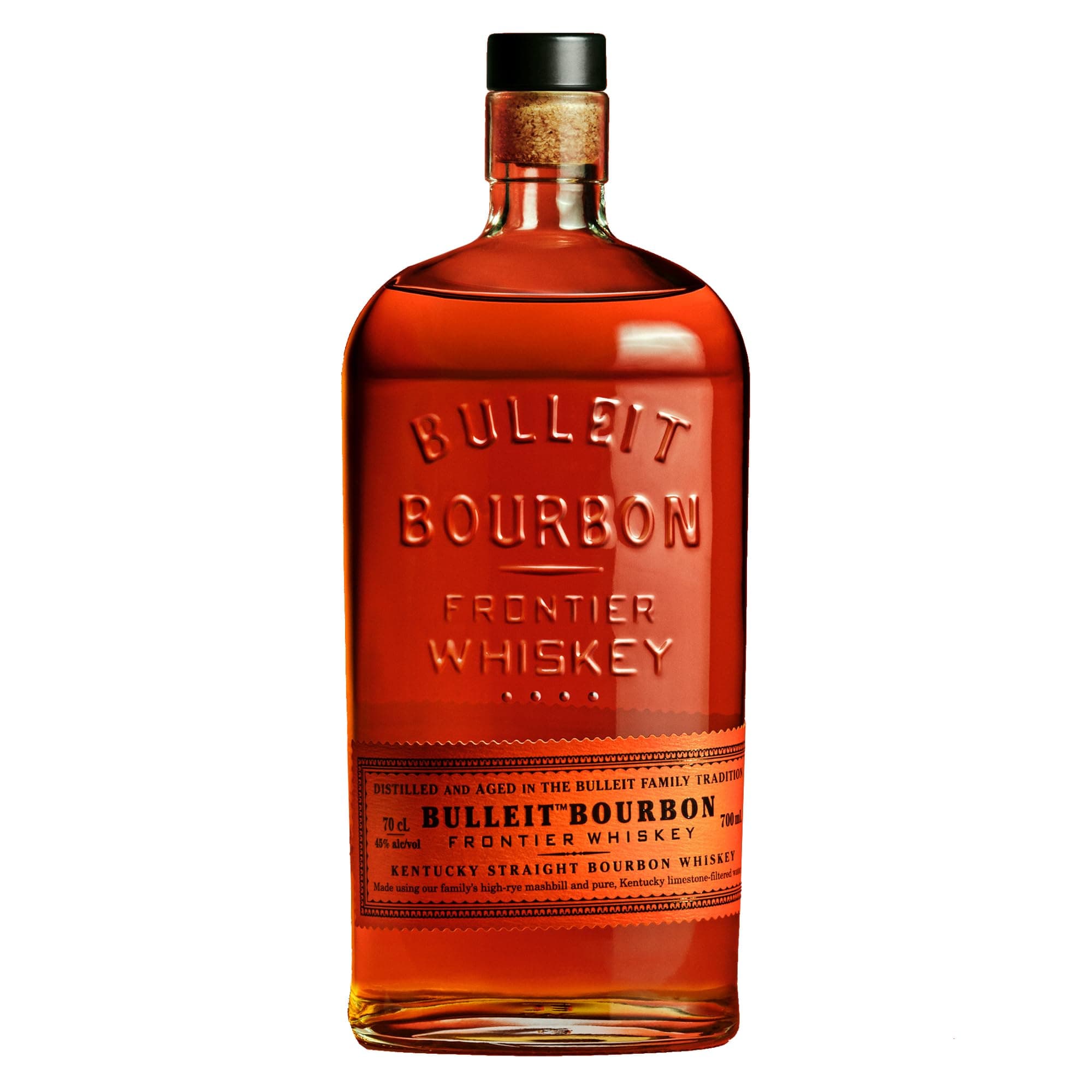 Bulleit Bourbon Frontier, American High Rye Whiskey, Geschenkempfehlung für Freunde & die Liebsten, handverlesene Kentucky Tradition, 45% vol, 700ml Einzelflasche