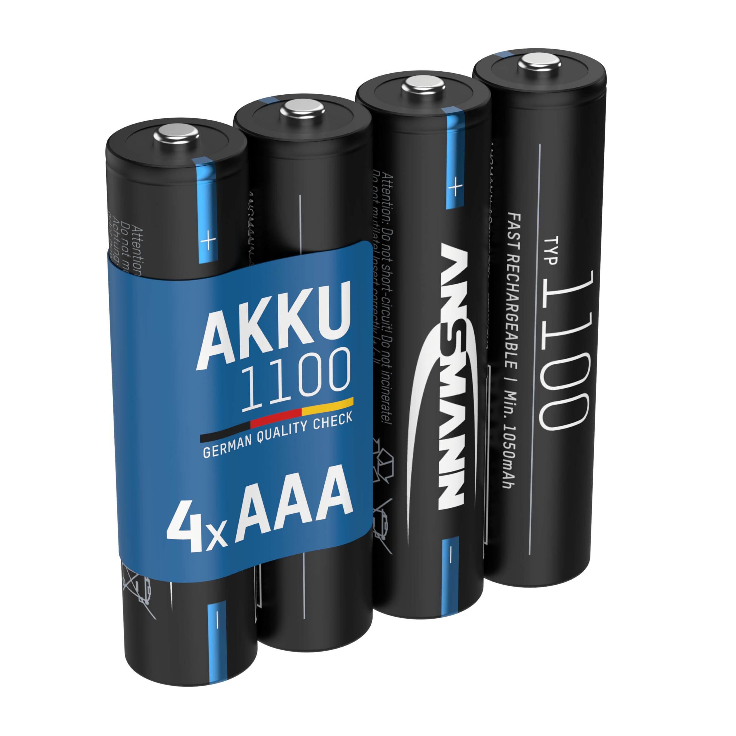 ANSMANN Akku AAA 1100mAh NiMH 1,2V - Micro AAA Batterien wiederaufladbar, hohe Kapazität ideal für hohen Strombedarf wie ferngesteuerte Fahrzeuge, Mikrofon, Elektronische Instrumente (4 Stück)