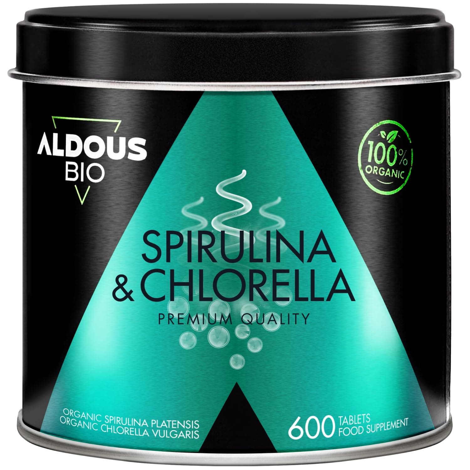 600 Comprimidos Chlorella y Espirulina Ecológica para 100 días - 3000mg por dosis diaria - Vegano - Saciante - DETOX - Proteína Vegana - Sin Aditivos - Certificación Ecológica Oficial - ALDOUS