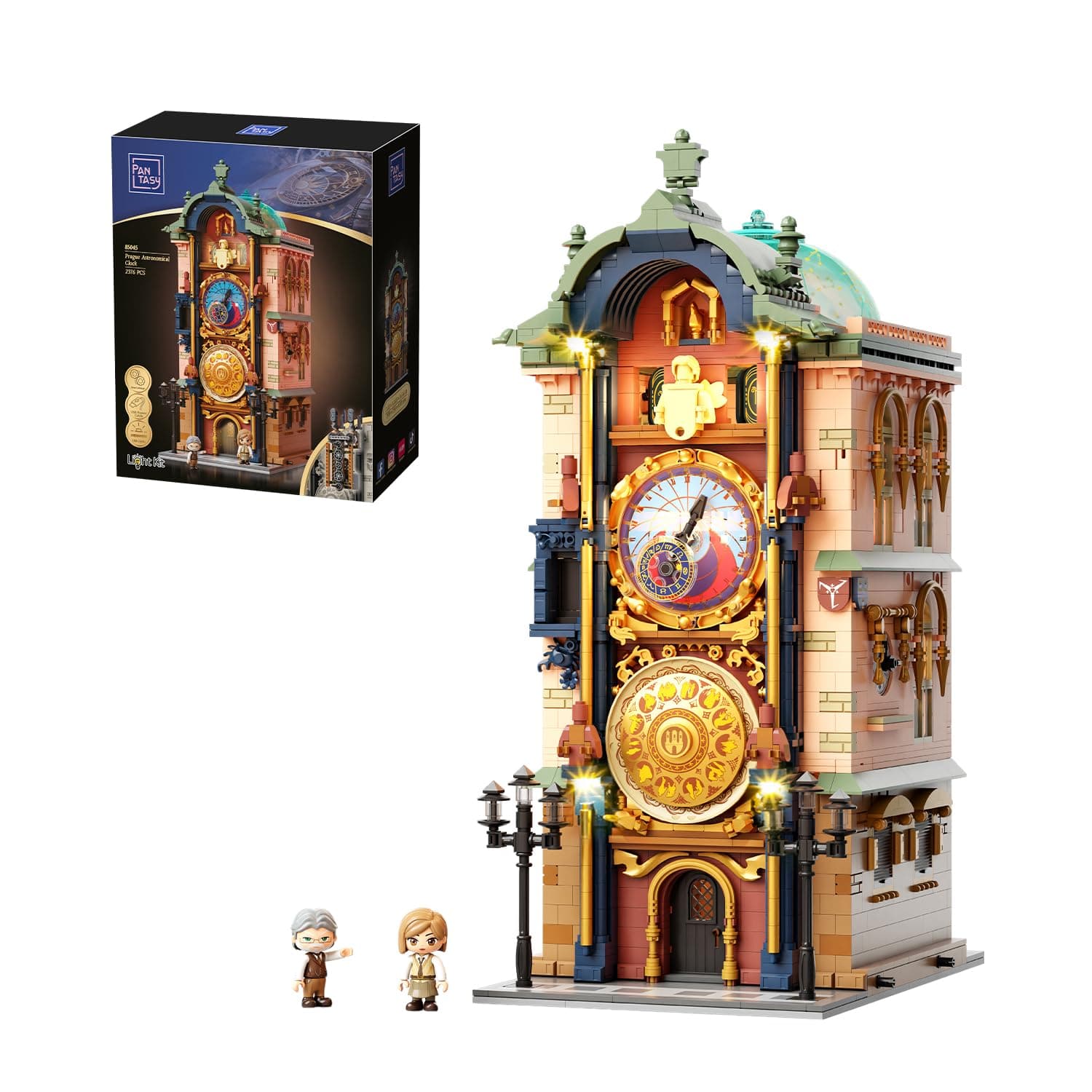 PANTASY Prager Astronomische Uhr Klemmbaustein Set, Gotischer Uhrturm Architekturmodell mit Beweglichen Astronomischen Zifferblättern, Historisches Wahrzeichen Sammlermodell für Erwachsene