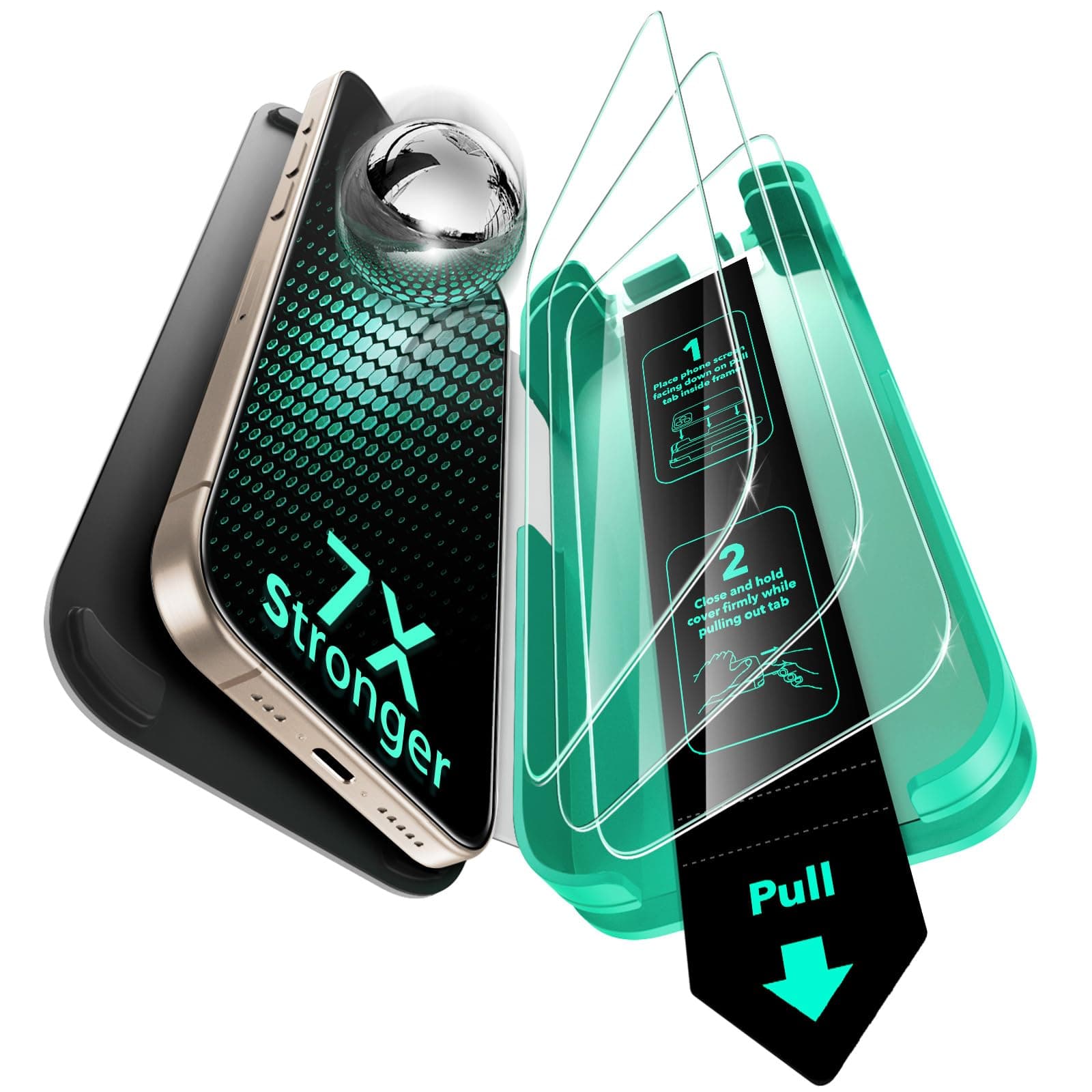 ESR für iPhone 16 Pro für Panzerglas [3 Sekunden Schnellinstallation] HD klar, gehärtetes Glas, automatisches Staubentfernungswerkzeug für iPhone 16 Pro, 3 Stück