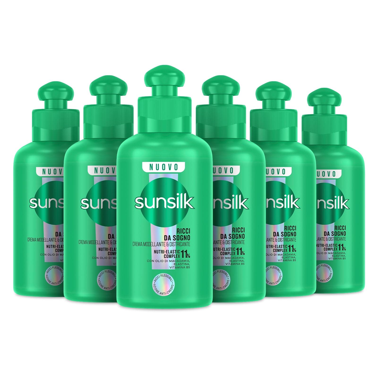 Sunsilk, Crema Modellante e Districante Ricci da Sogno, Senza Risciacquo per Ricci Definiti e Elastici, con 11% NUTRI ELASTI COMPLEX, Olio di Macadamia, Elastina e Vitamina B5, 6 Pezzi da 200 ml