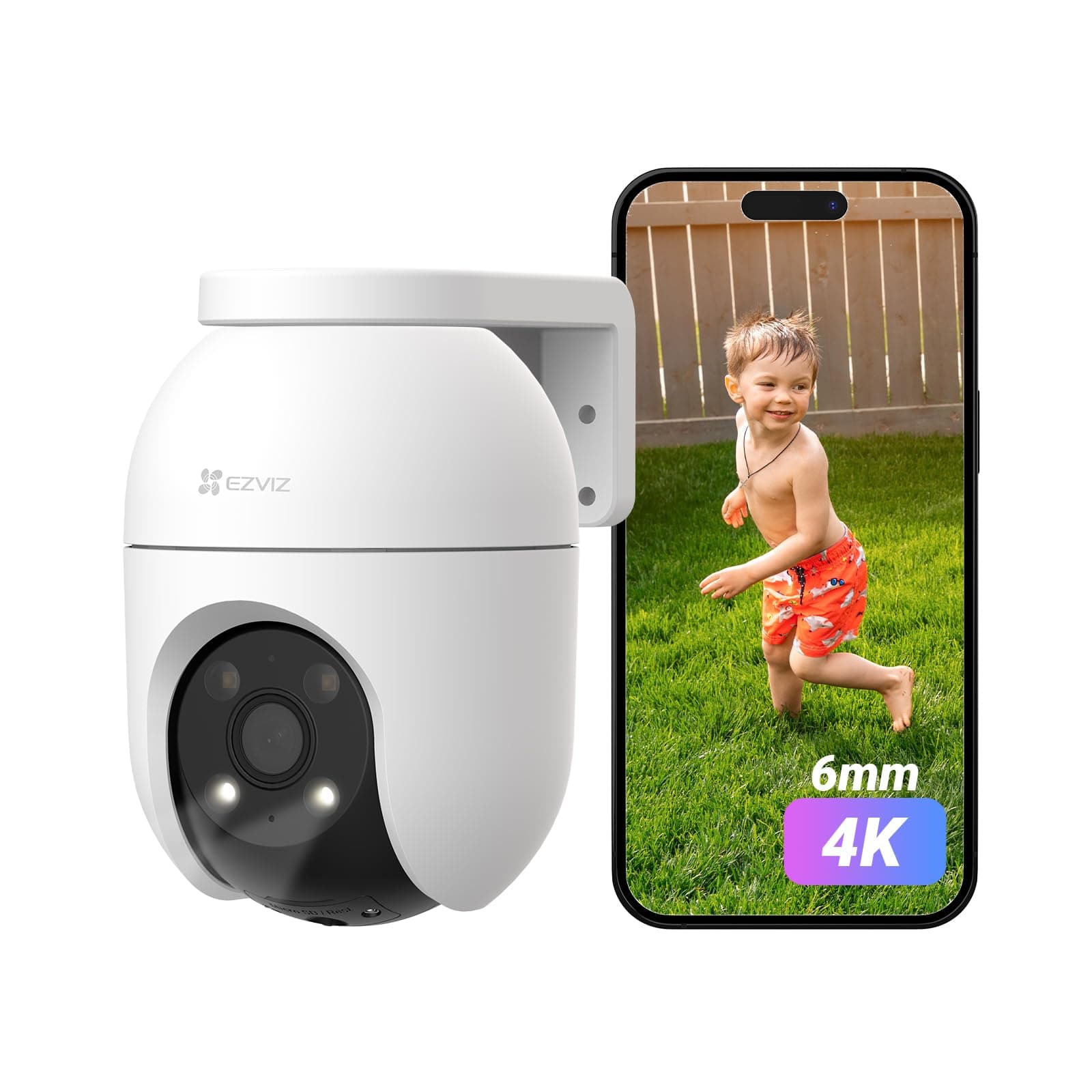 EZVIZ Telecamera WiFi Esterno 4K, Telecamera Motorizzata per Esterni con Copertura a 360°, Visione Notturna a Colori, Rilevamento di Persone/Veicoli, Tracciamento Zoom Auto, C8c 8MP(6mm)