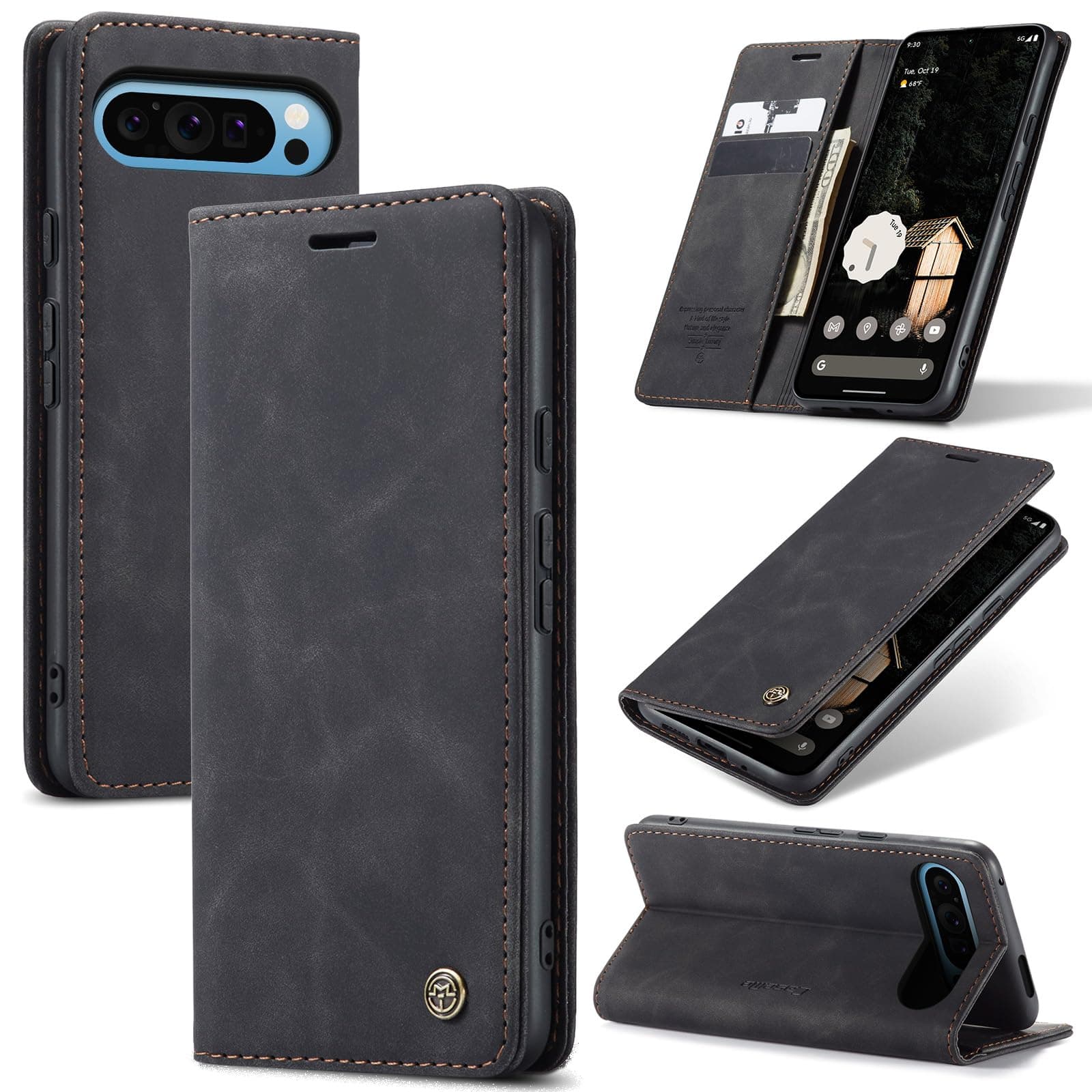 Azororo Coque pour Google Pixel 10 Pro XL 5G Premium Housse Cuir Protection Pochette Rabat Portefeuille Flip Case Porte Magnétique Coque Étui pour Google Pixel 10 Pro XL, Noir