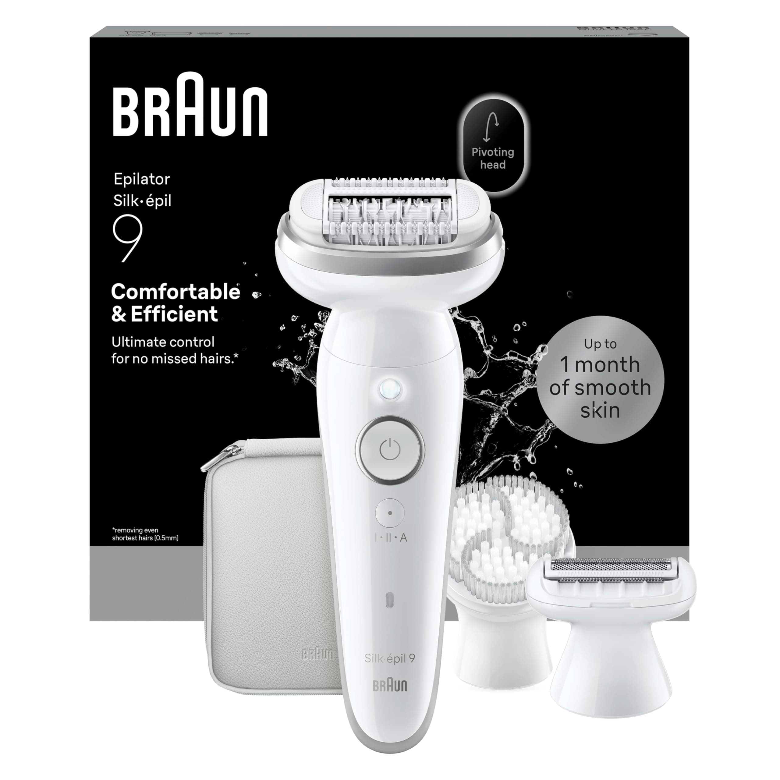 Braun Depiladora Eléctrica Mujer Silk·épil 9, Depiladora Corporal Con Peine Recortador, Cepillo Exfoliante y Funda, Depila, Rasura y Recorta, Uso En Seco Y Mojado, Depilación Suave Duradera, 9-061