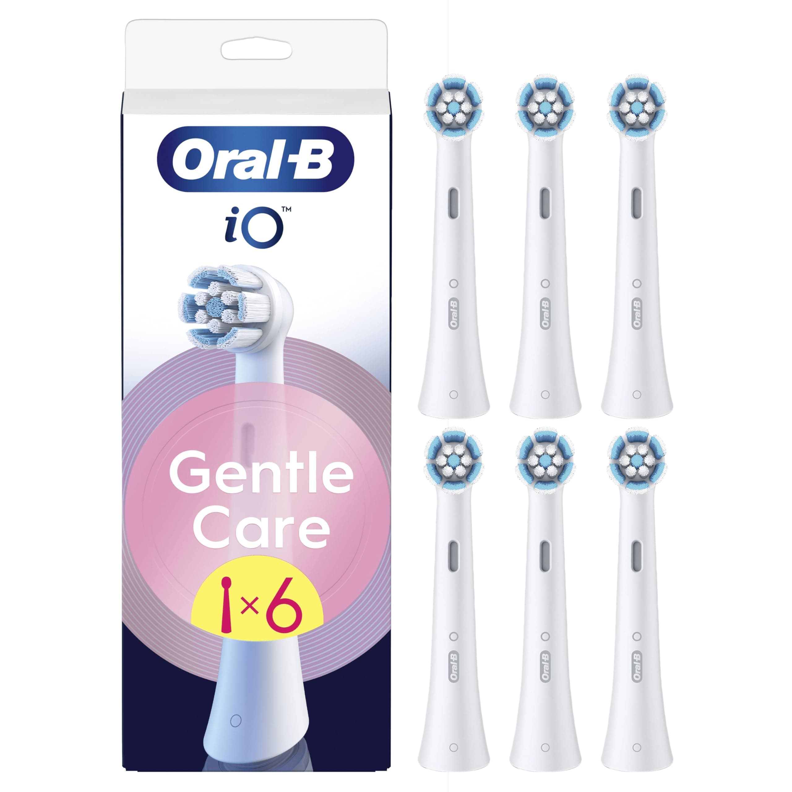 Oral-B Testine di Ricambio iO Gentle Care Bianche per Spazzolino Elettrico Oral B, 6 Testine Rotonde Autentiche per Gengive Sensibili, Setole angolate per rimuovere la placca
