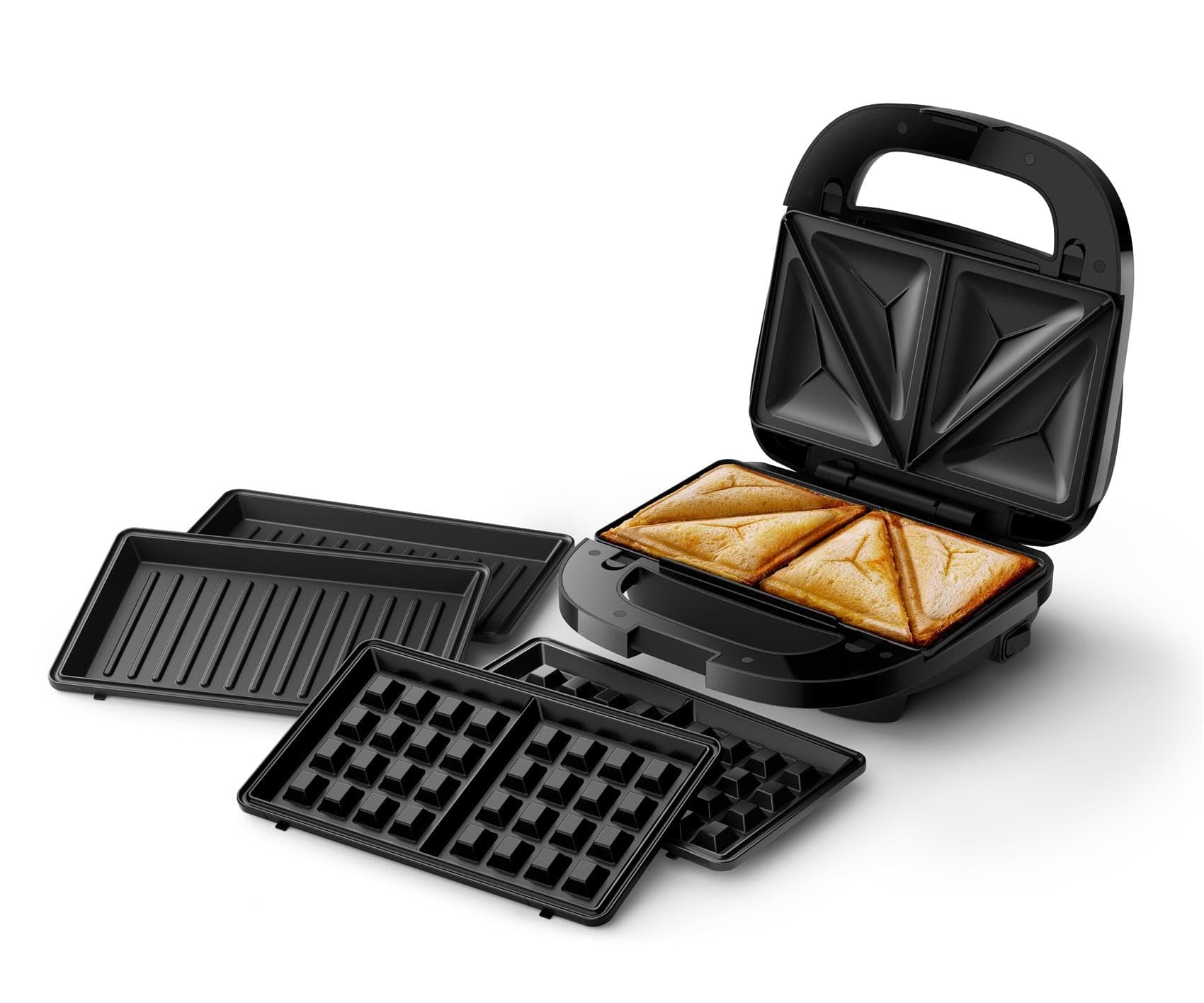 Philips Croque-Monsieur 5000, 3-en-1, 3 Jeux de Plaques, 750W, Noir | Plaques polyvalantes: Toaster, Croque monsieur & Gaufrier, Système Easy Lock, Antiadhésif, Facile à nettoyer (HD2350/80)