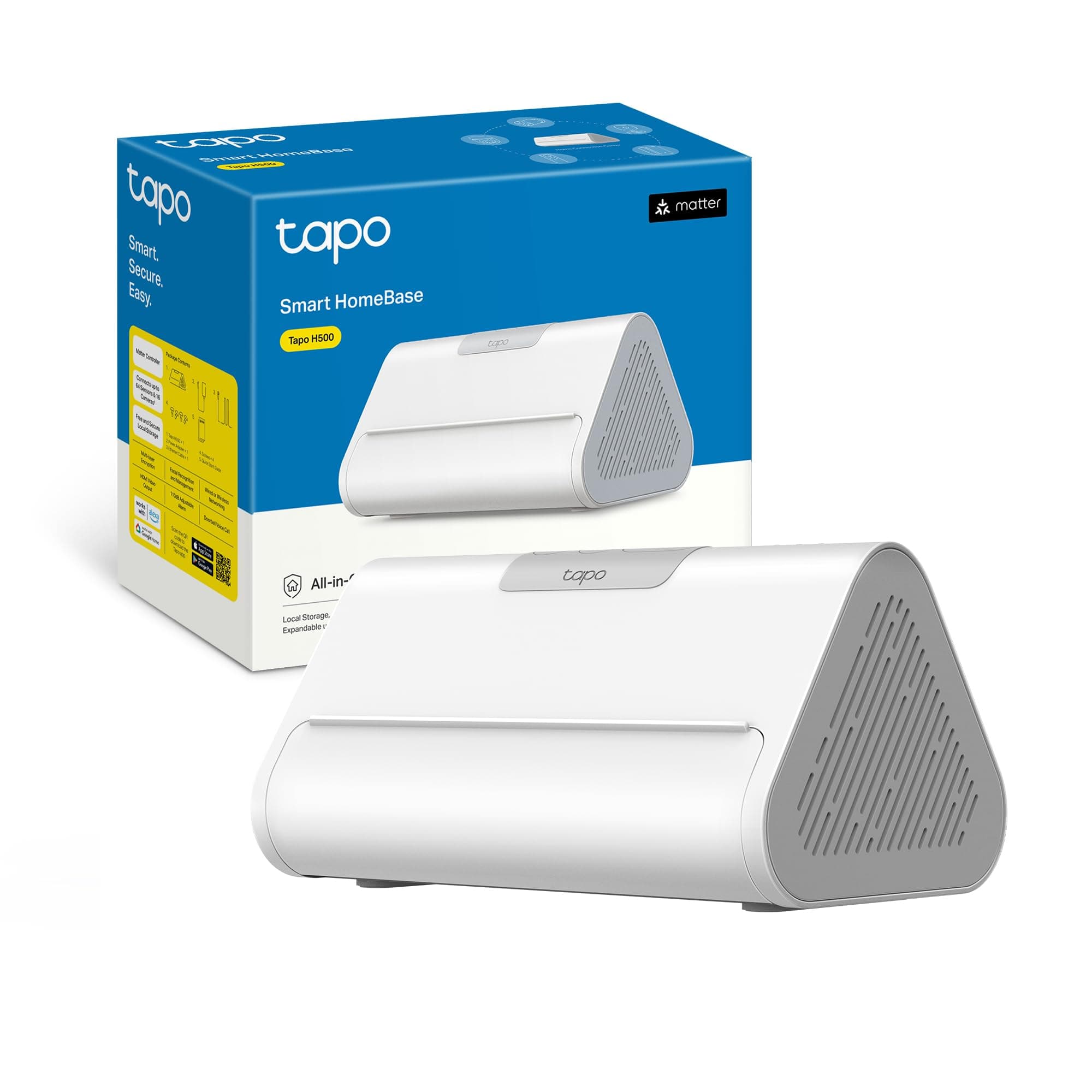 Tapo H500 Smart HomeBase, Connetti 16 Telecamere e 64 Sensori, Archiviazione Locale 16GB Integrato+16TB Espandibile HDD/SSD, Senza Canone Mensile, Rilevamento AI Avanzato, Output HDMI