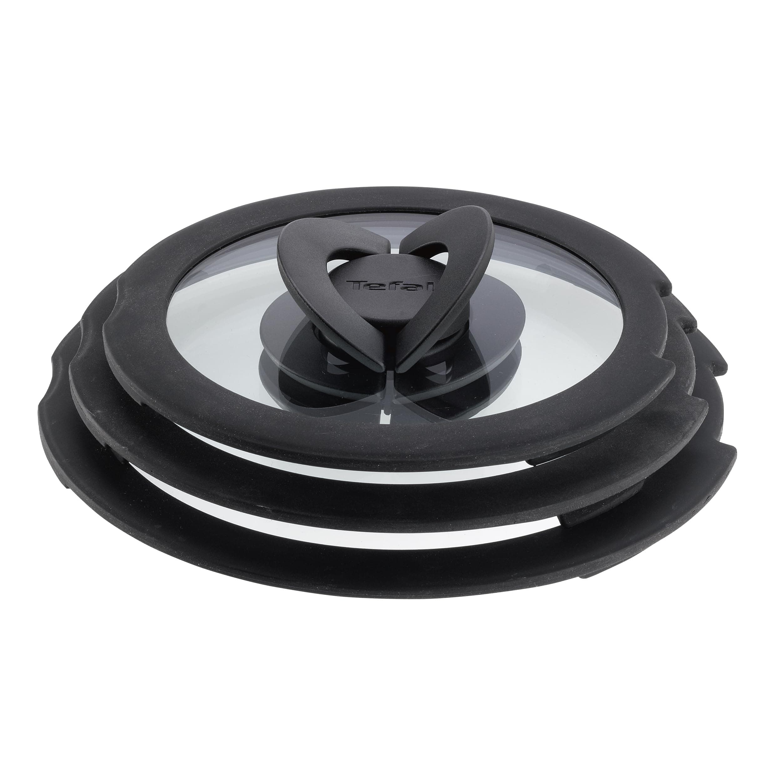 Tefal Ingenio Glasdeckel 3-tlg. Set 16/18/20 cm mit Klappgriffen, kompatibel mit Ingenio Topf und Pfannensets, stapelbar, platzsparendes Design, spülmaschinengeeignet, beschleunigt Garzeit, L98491