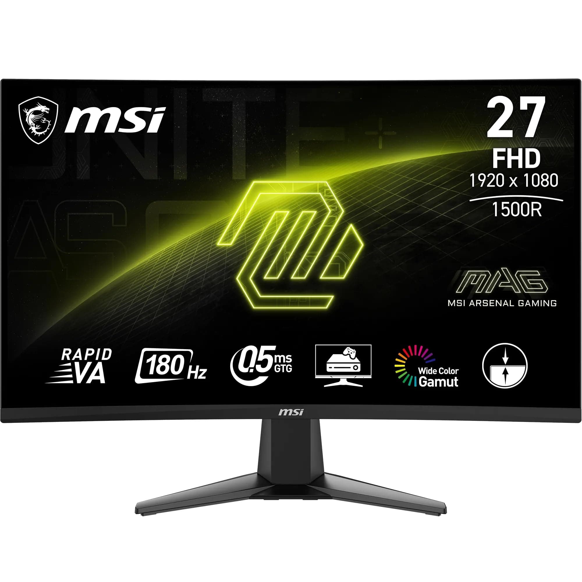 MSI MAG 27C6F Monitor Gaming Curvo 27" - FHD (1920 x 1080), 180Hz/0,5 ms, pannello VA 1500R - Adaptive-Sync, connettività DisplayPort 1.2a, HDMI
