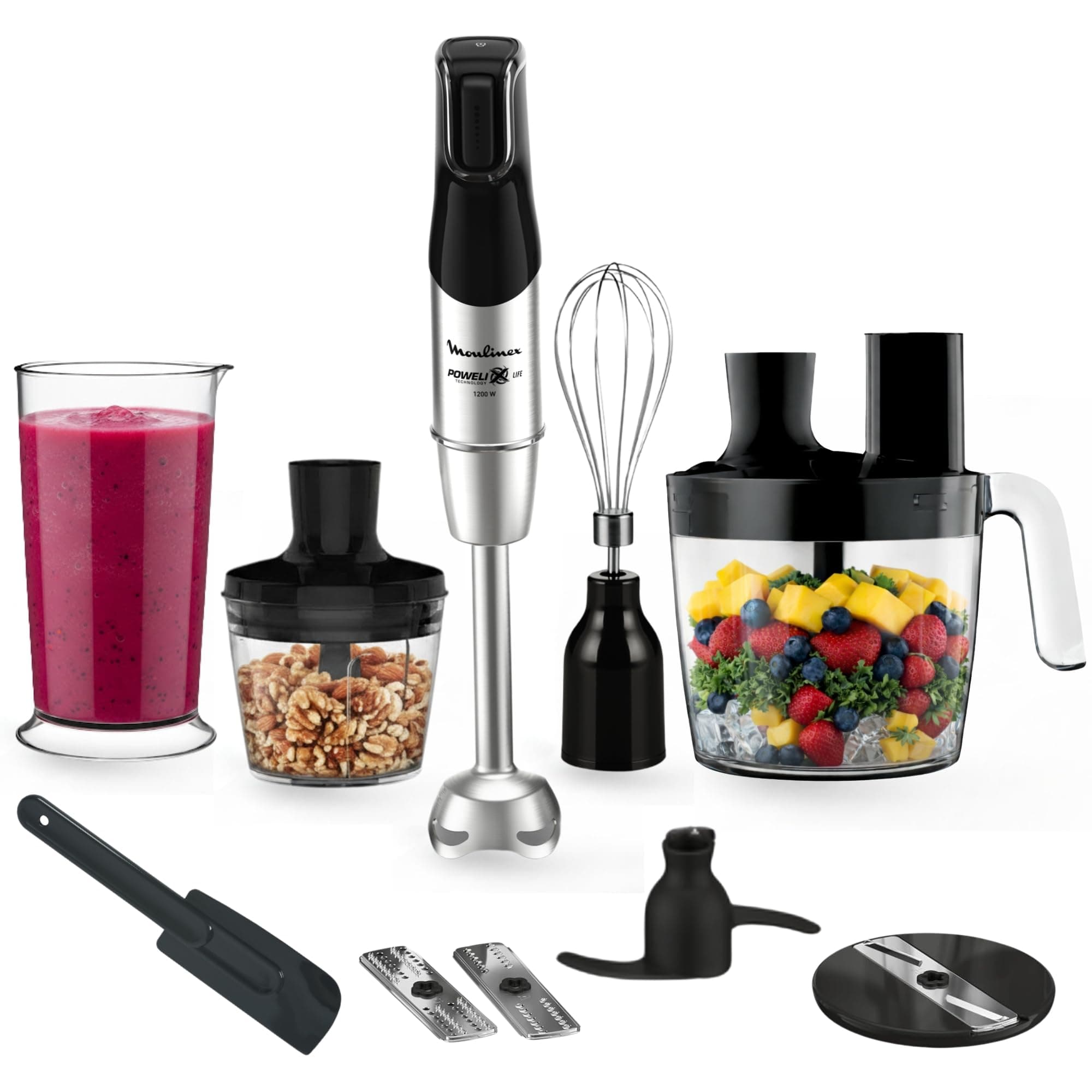 Moulinex Infinyforce Pro - Batidora de mano de 1200 W, Cuchillas Powelix de alto rendimiento y duraderas, Resultados rápidos, Gatillo ergonómico, Diferentes velocidades y accesorios, DD95JD