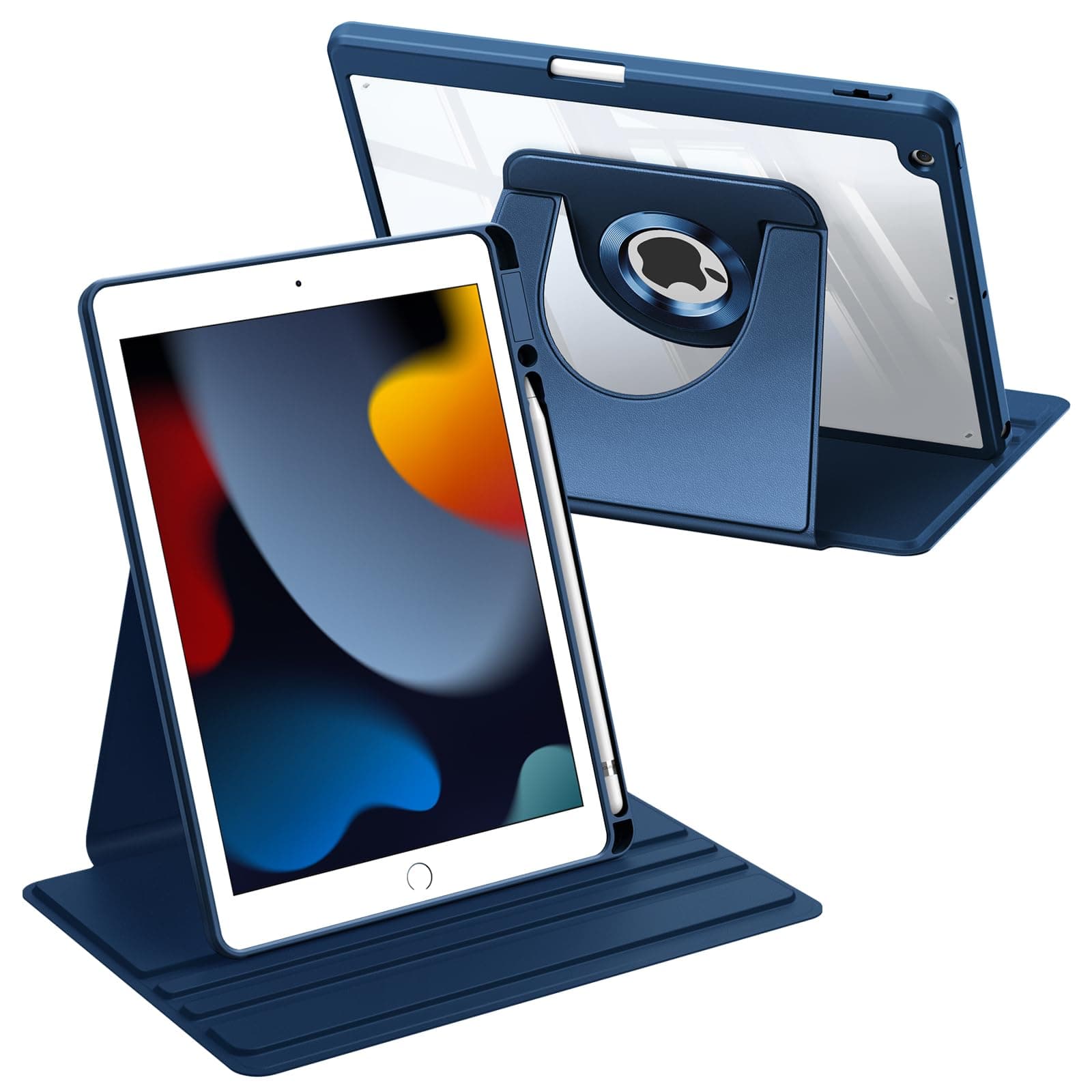 Fintie Rotierende Hülle für iPad 10.2 Zoll 9/8/7 Generation (2021/2020/2019 Modell)‌ mit Stifthalter – 360 Grad Drehbare Schutzhülle Case mit Transparente Acryl-Rückseite, Stoßfester Rahmen, Blau