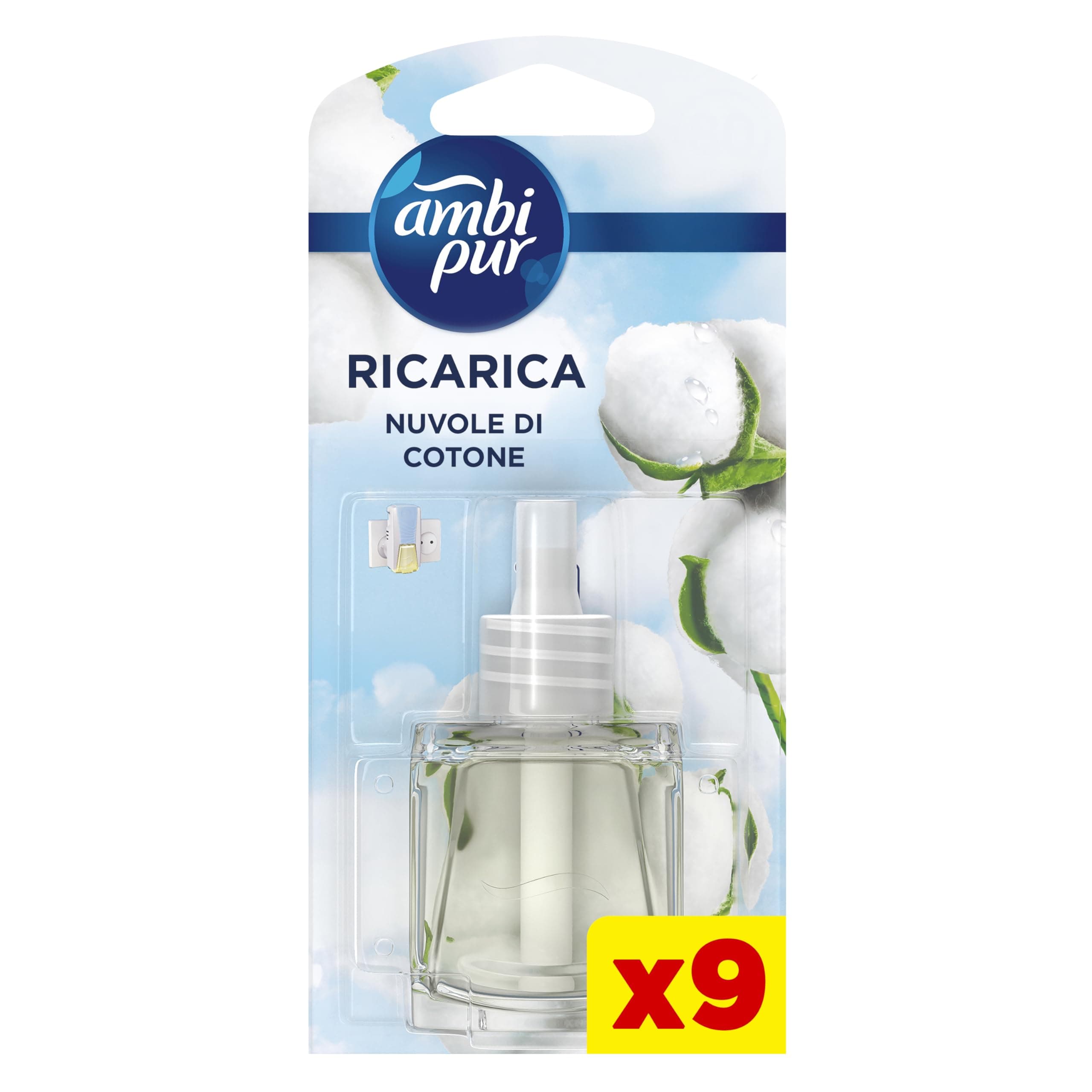 Ambi Pur Nuvole Di Cotone Ricarica Diffusore Elettrico Per Ambienti 9x20ml, Per Rimuovere Gli Odori