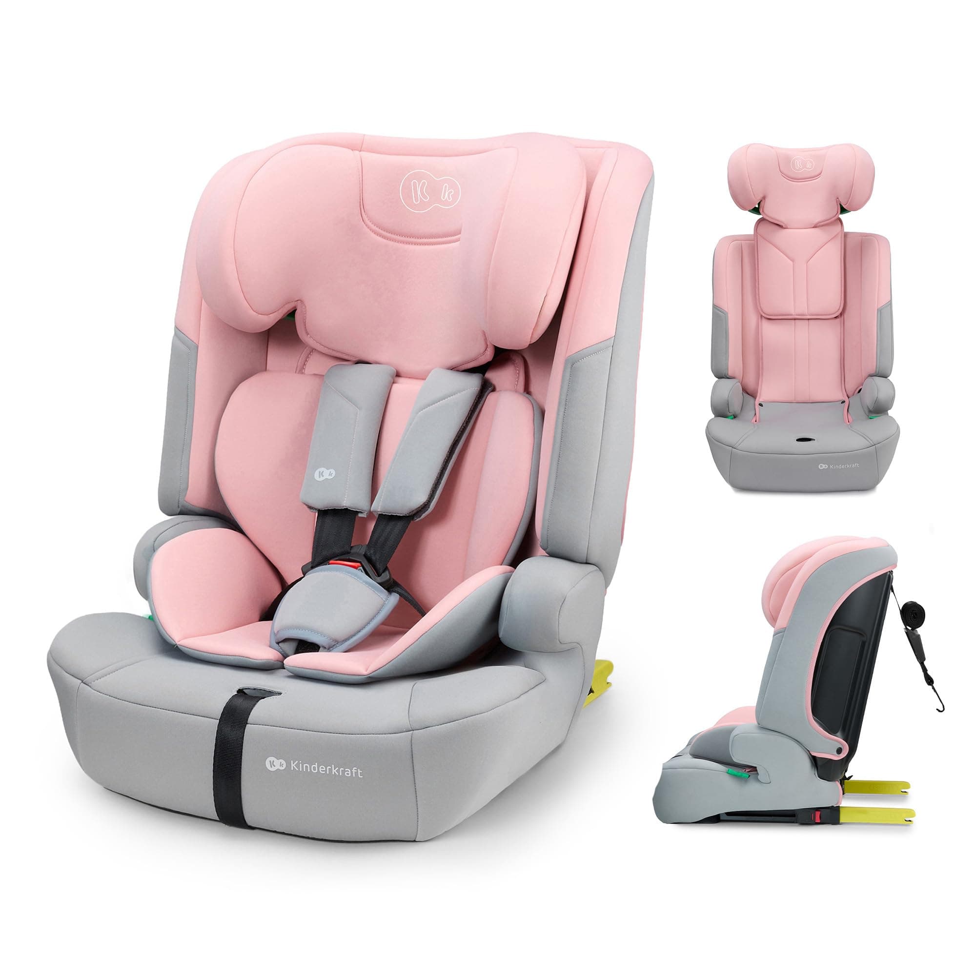Kinderkraft SAFETY FIX 3 PRO 76-150 cm Siege auto isofix, Isofix 9 à 36kg, de 15 mois à 12 ans, Systèmes de sécurité, L'Appui-tête réglage, Extra TOP TETHER, Harnais à 5 points, Rose
