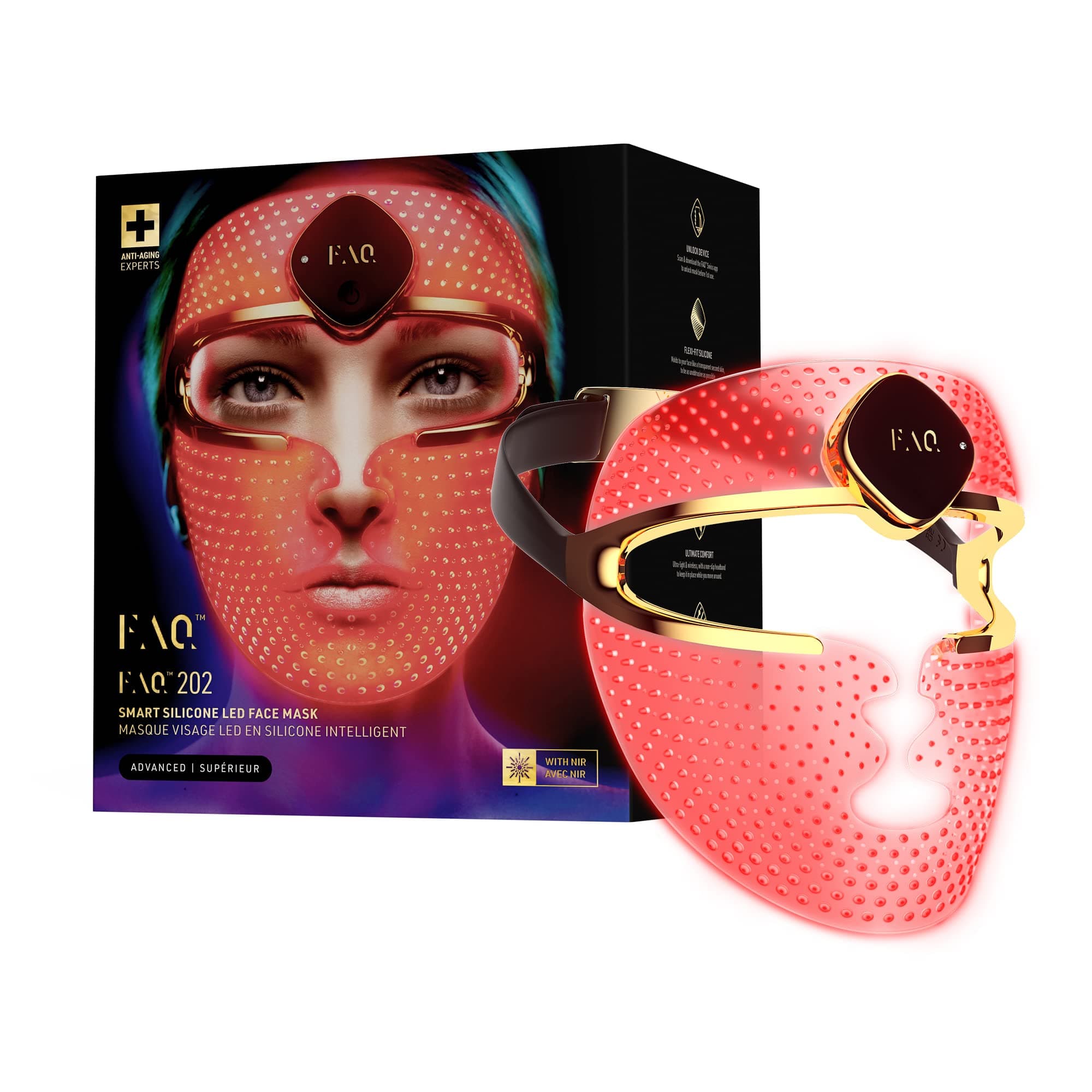 FAQ 202 Máscara facial LED de 8 colores - Cuidado avanzado de la piel | Mascarilla LED, 8 colores, Mascarilla luz roja, 600 puntos de luz, Inalámbrico, Con app, Mascarilla silicona