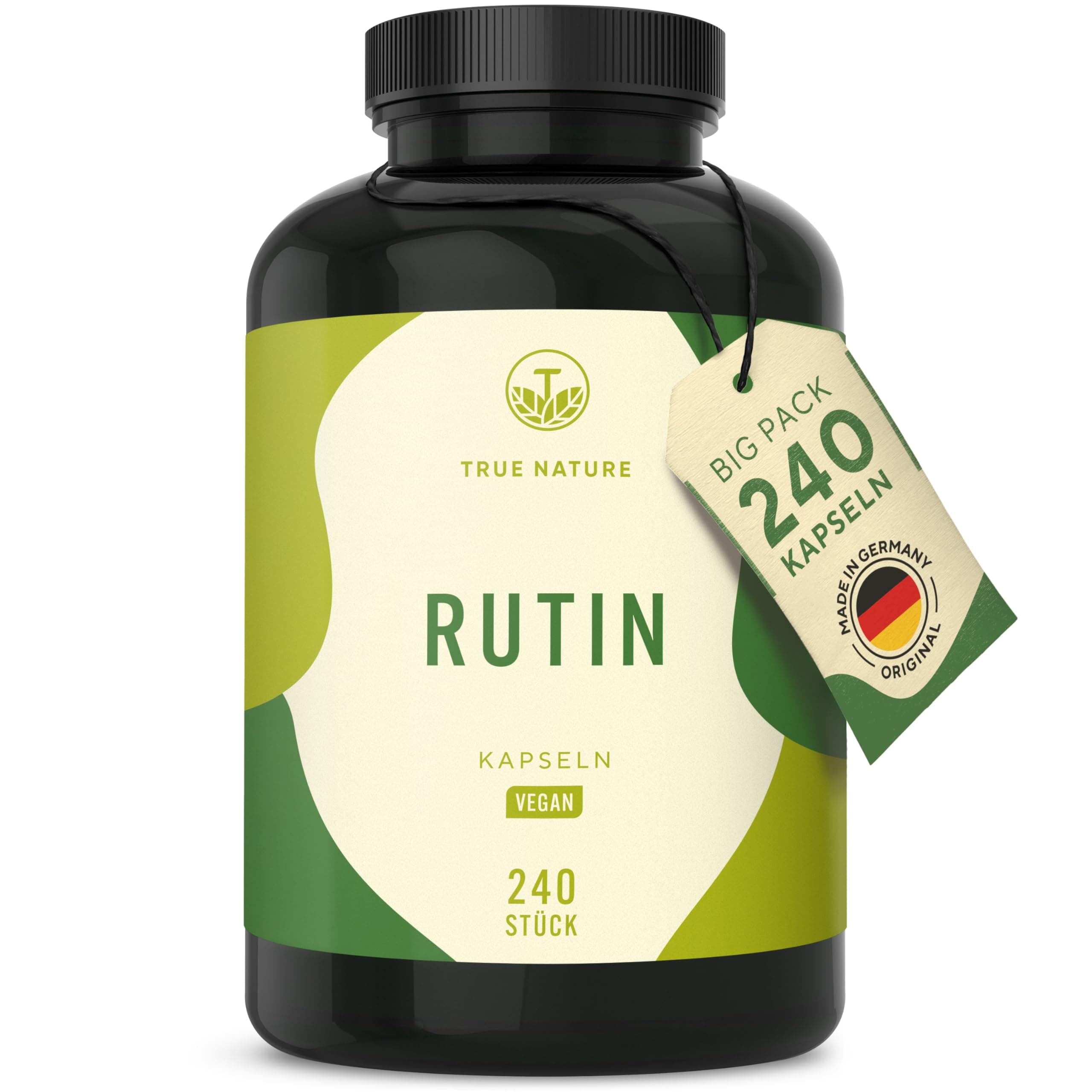 Rutin Kapseln – 240 Kapseln (500 mg) – 95% Rutin aus japanischen Schnurbaumblüten – Ohne Zusätze – Vegan, Laktosefrei & Glutenfrei – Deutsche Produktion – TRUE NATURE®