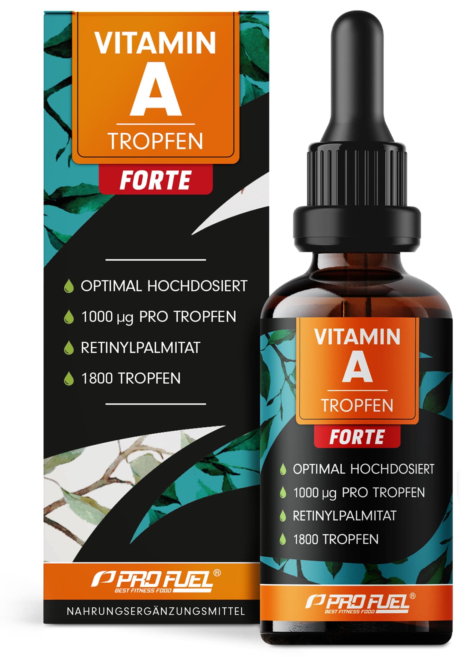 Vitamin A Tropfen FORTE - 1000 µg pro Tropfen - 1800 Tropf. mit Vitamin A aus Retinylpalmitat - optimal hochdosiert & bioverfügbar - laborgeprüft mit Zertifikat - 100% vegan