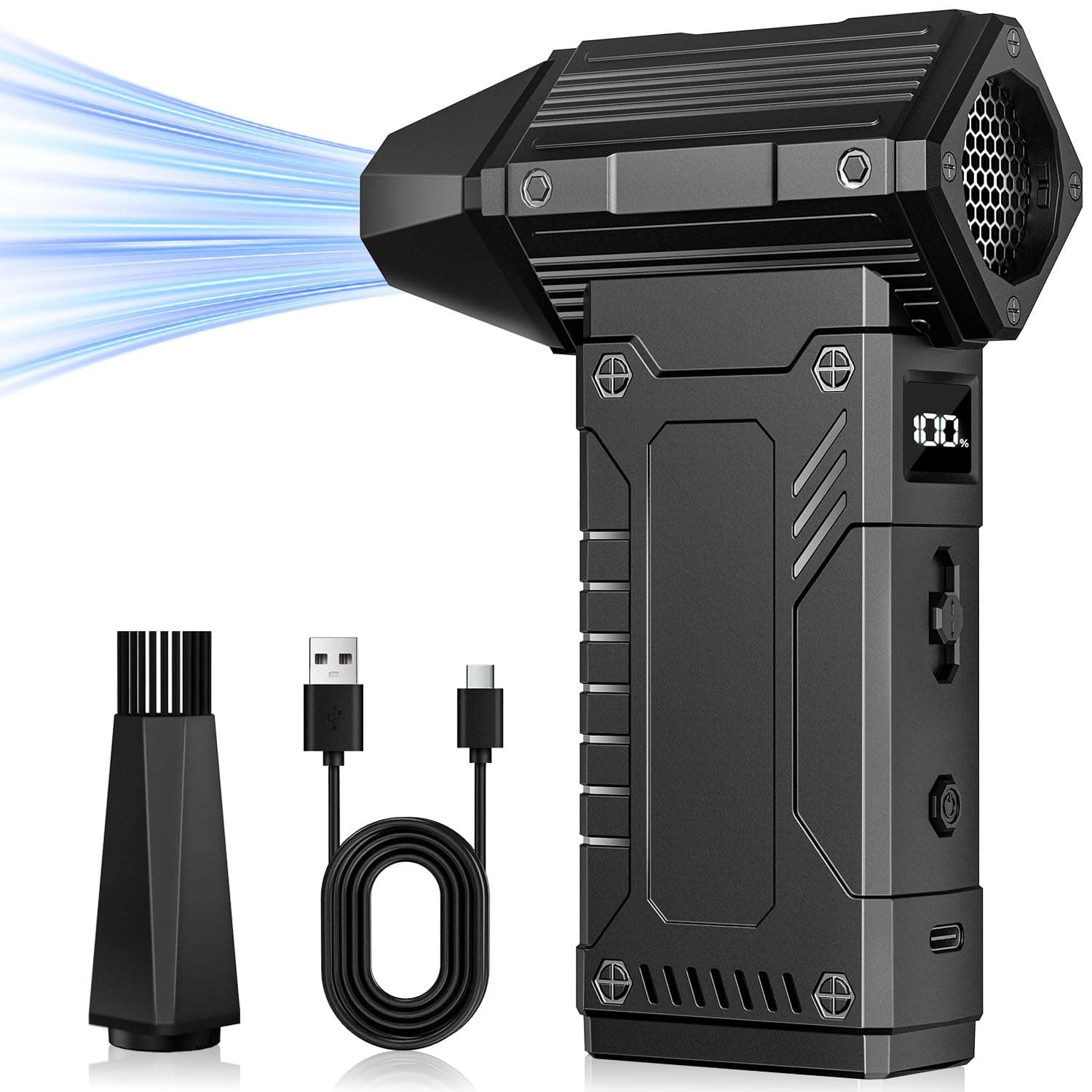 Anruzon Souffleur d’Air Électrique, 350000 RPM Electric Air Duster Puissance Supérieure avec Batterie 12000 mAh – Souffleur Air Comprimé 8 Vitesses pour Ordinateur, Maison, Voiture, Extérieur