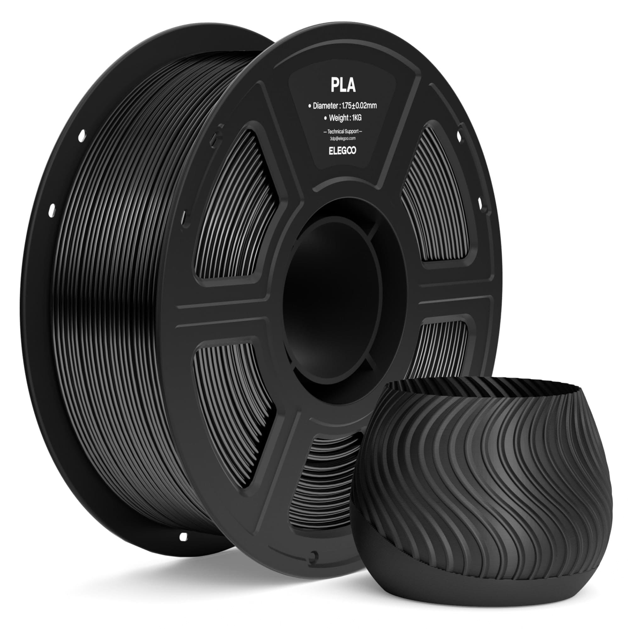 ELEGOO Filamento PLA 1.75 1KG Negro, Filamento para Impresora 3D, Precisión Dimensional +/- 0.02mm, Carrete Filamento 3D,para Mayoría Impresoras 3D