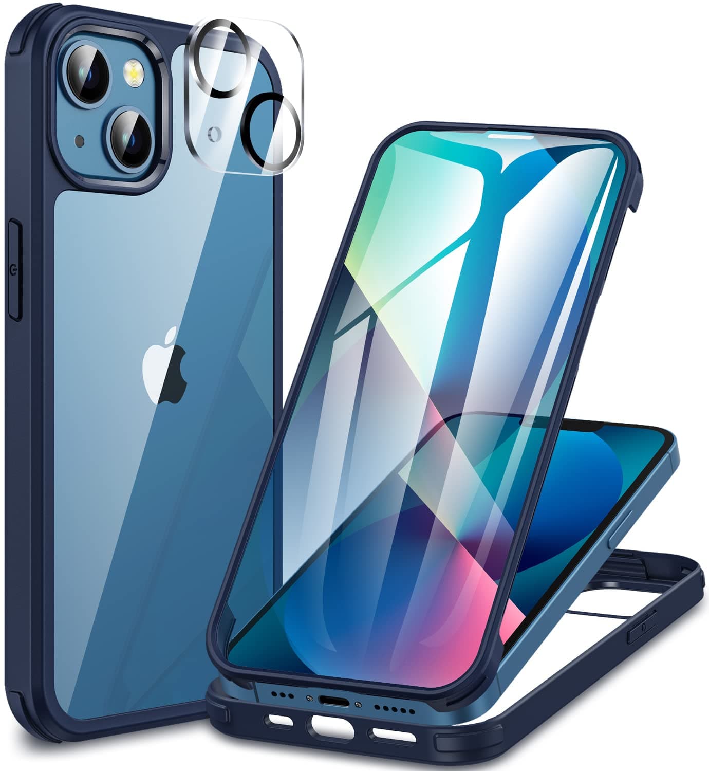 CENHUFO Coque iPhone 13 Mini, avec Protection écran Verre Trempé et Protecteur Caméra [9H Dureté] 360° Antichoc Housse Double Face Téléphone Case Portable Intégrale Etui pour iPhone 13 Mini - Bleu