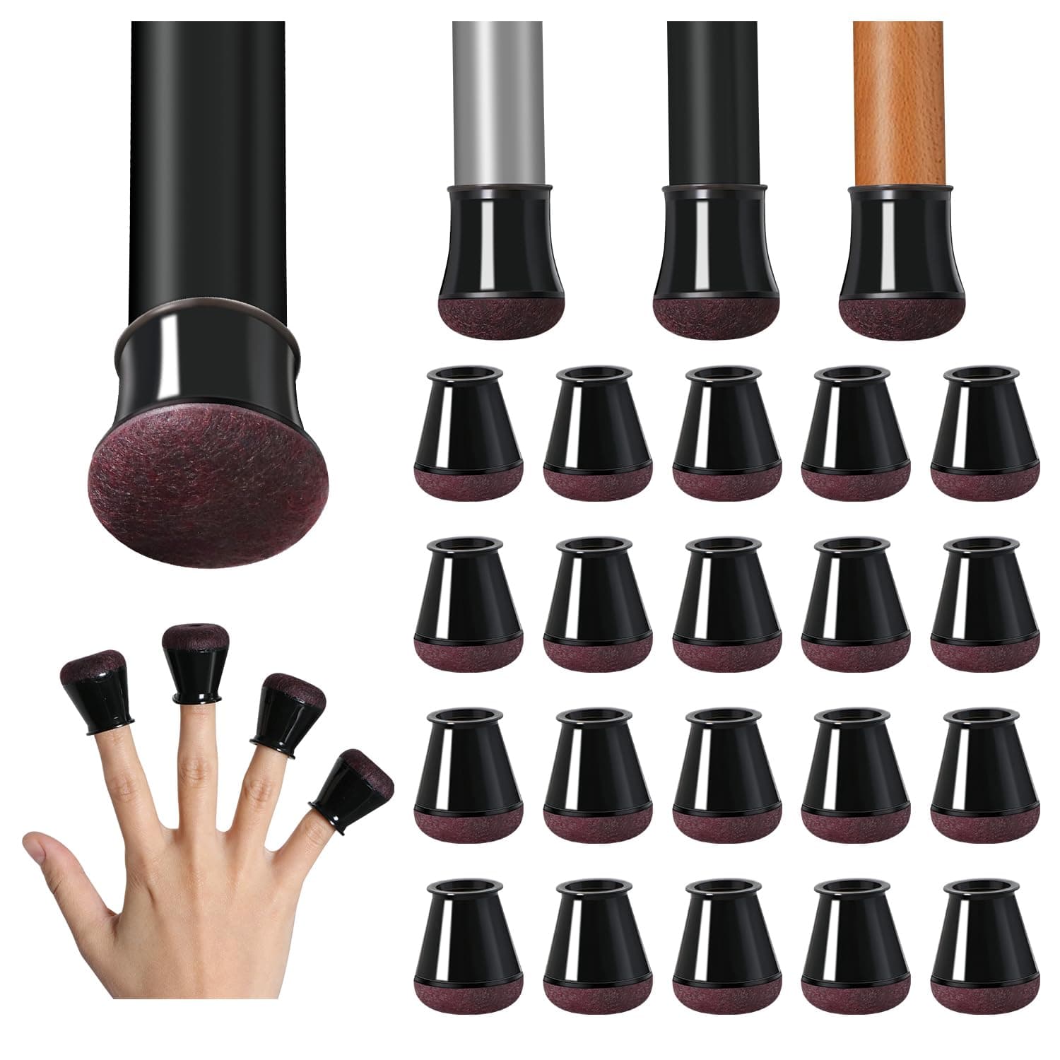 20 pezzi Gommini per Sedie Rotondi Con feltrini aggiornato ispessito, Coprigambe per sedie, Protezioni per Gambe di Sedie Mobili per Pavimenti in Legno（nero,diametro 14-20 mm )