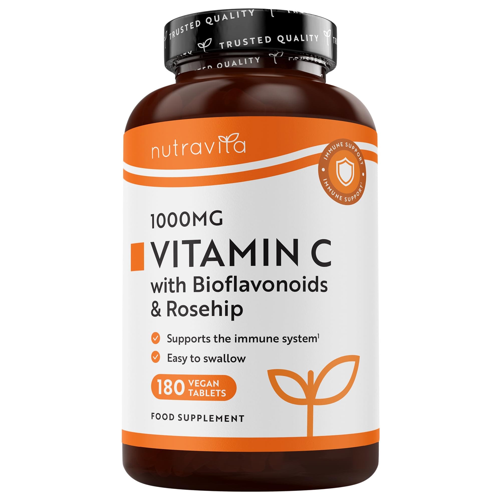 Nutravita Vitamina C 1000mg - 180 Vit C Compresse per 6 Mesi - Vitamina C Pura con Rosa Canina e Flavonoidi - Acido Ascorbico - 100% Vegan - Normale Funzione del Sistema Immunitario